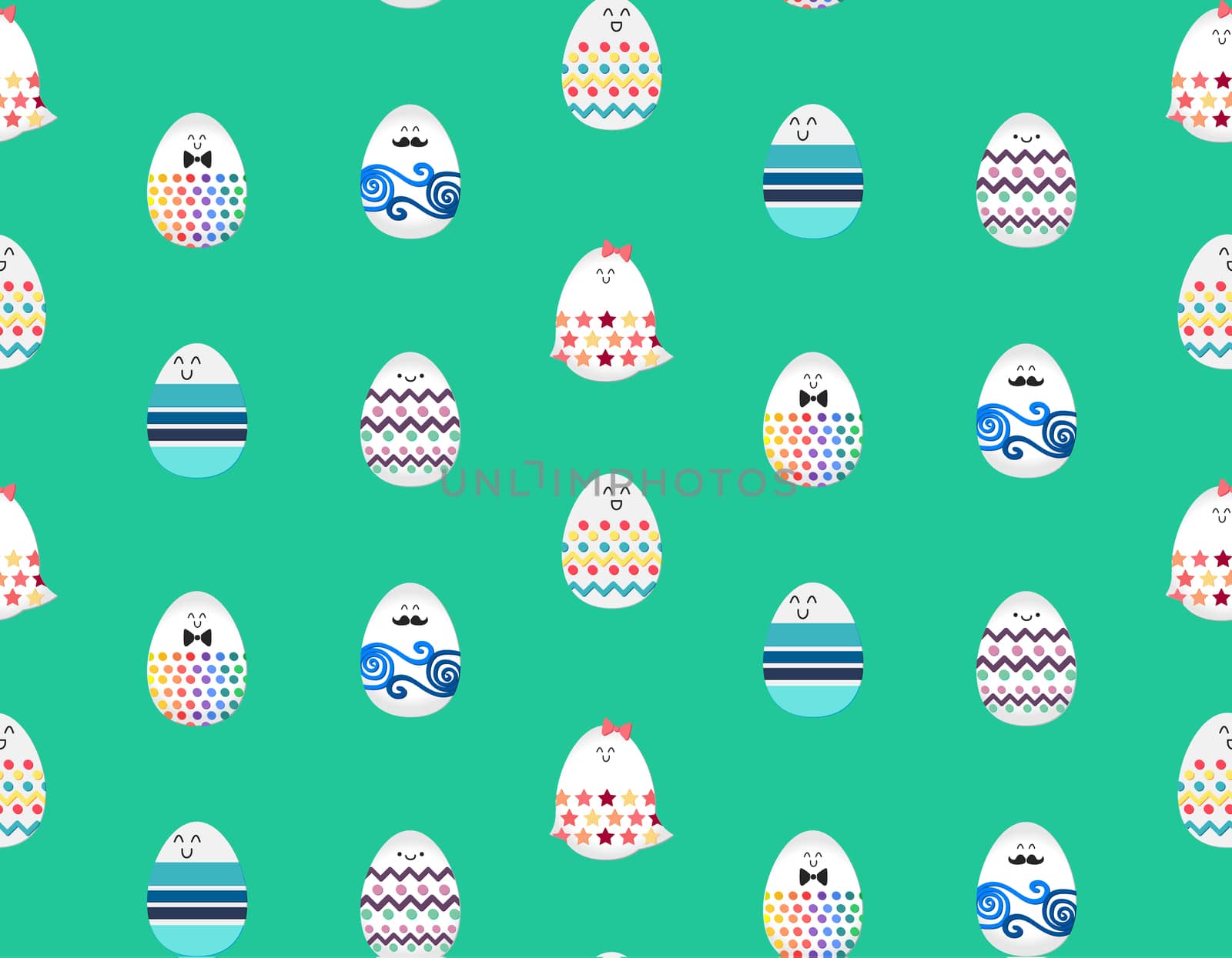 Happy easter with happy dancing, stanging and sitting eggs seamless pattern for print, wrap, fabric, greeting card. Vector