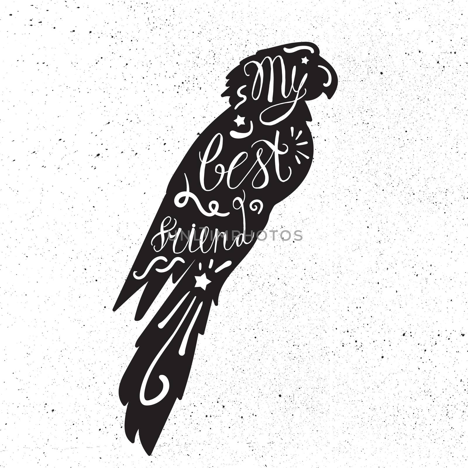 Vintage hand drawn lettering hipster composition with phrase My best friend inscribed into parrot silhouette. Print, typographic, greeting, poster, t-shirt design about pet. Vector