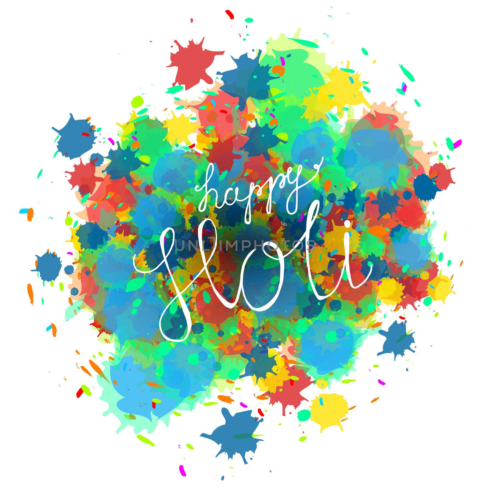 Indian Festival of Colours design for banner, print, poster and card. Happy Holi celebration calligraphy. Vector