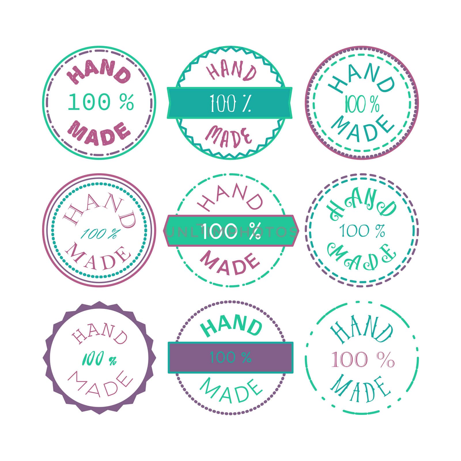 Badge template with 100 handmade product symbol. Vintage sticker with text 100 hand made. 100 Percents Hand Made Design Element, Label, Insignia, Tag, Emblem. Vector
