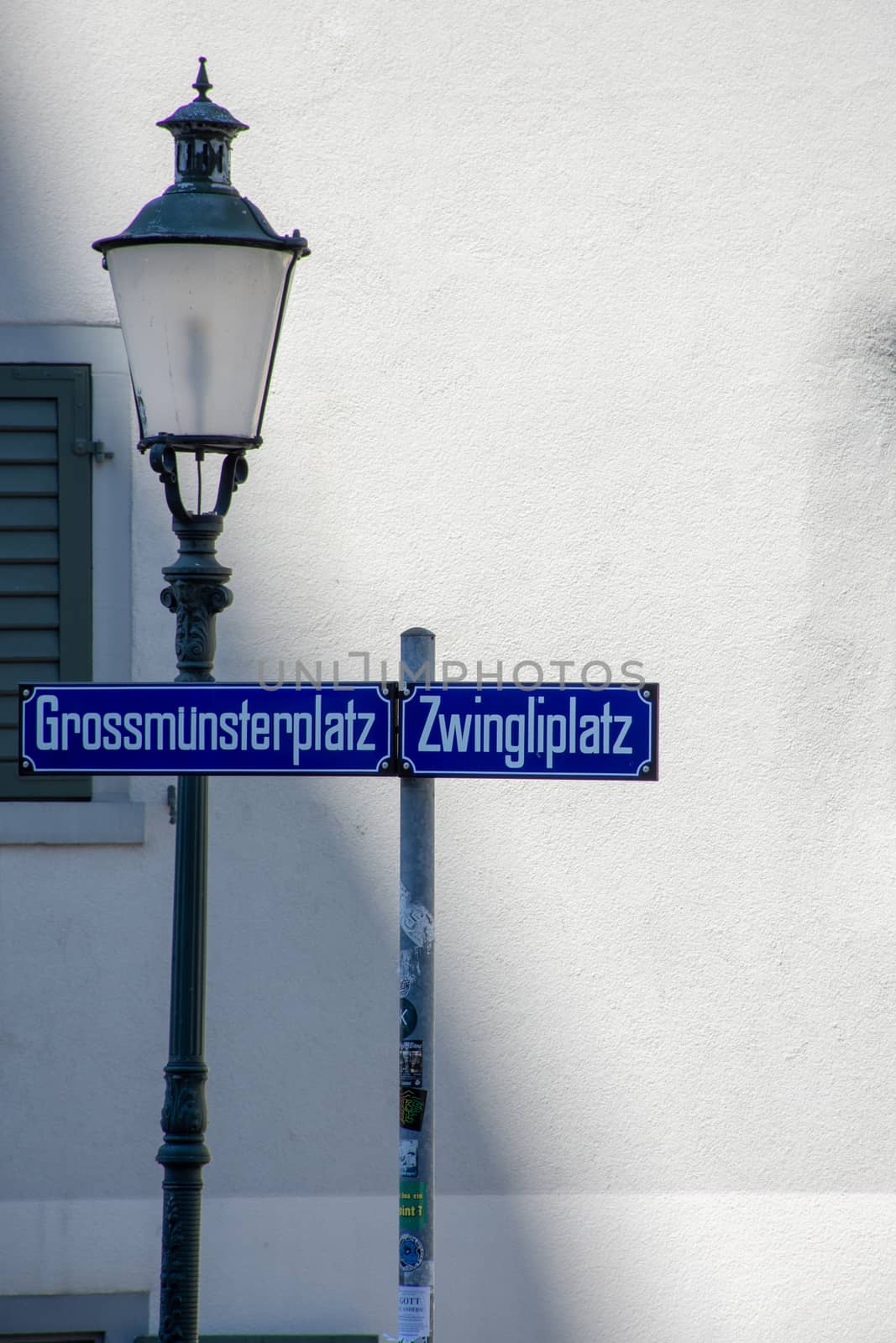 Ulrich Zwingli's historic street in Zurich, Switzerland near the Grossmunster Cathedral.