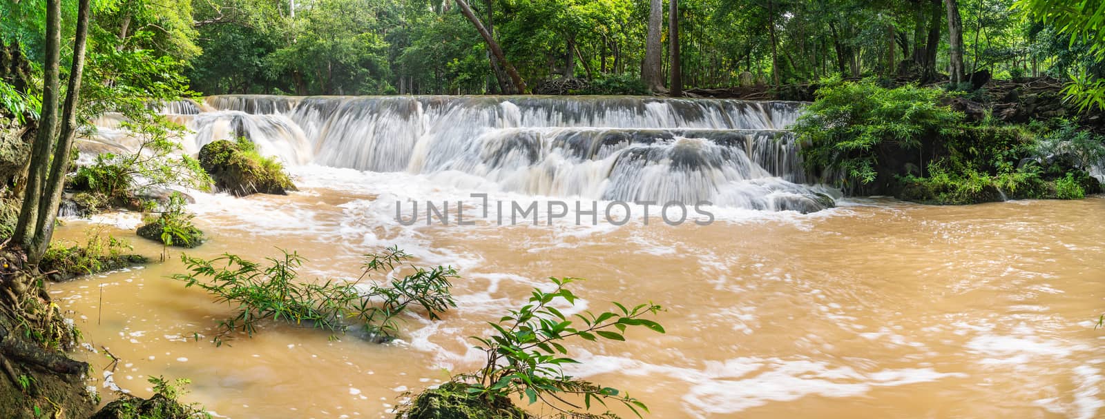 Panorama Waterfall in a forest  by stoonn