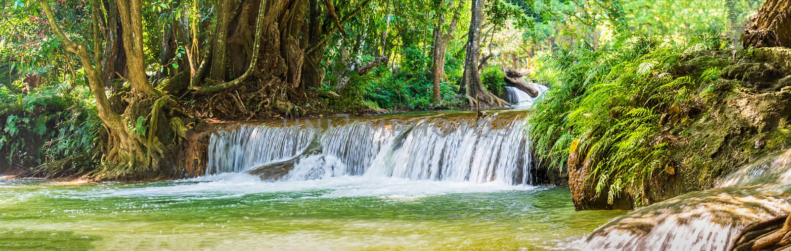 Panorama Waterfall in forest on the mountain in tropical forest at Chet Sao Noi in National park Saraburi province, Thailand