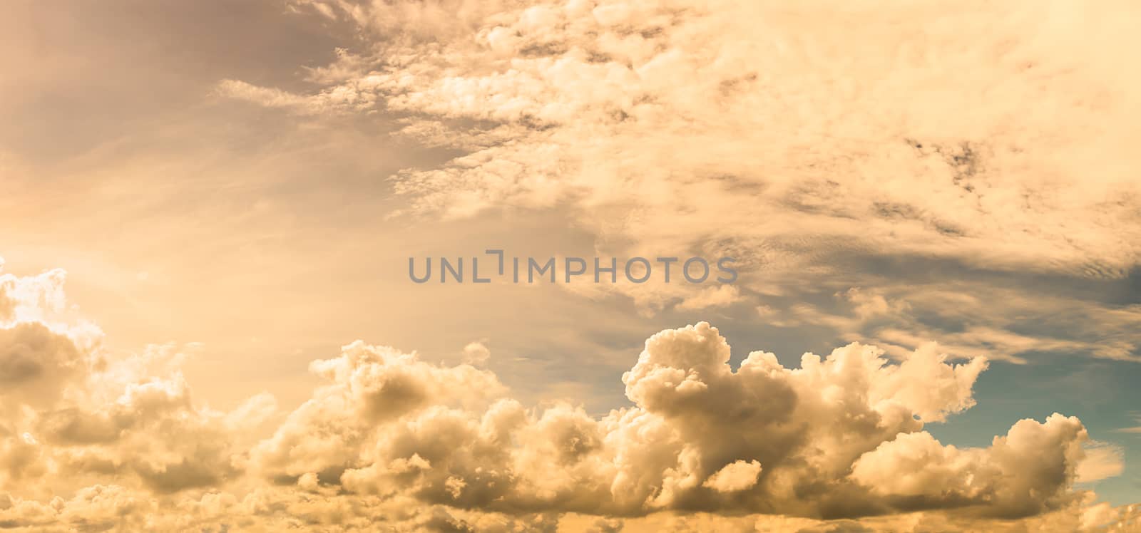 Panoramic fluffy clouds agent everning sky by stoonn