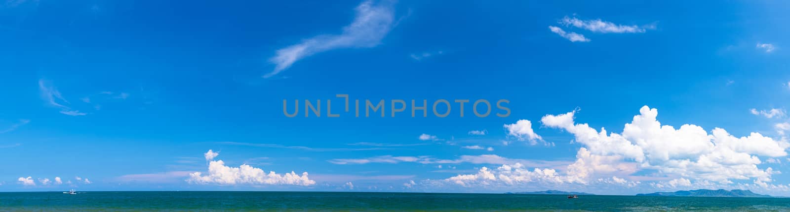 Panoramic seascape with blue sky and cloud by stoonn