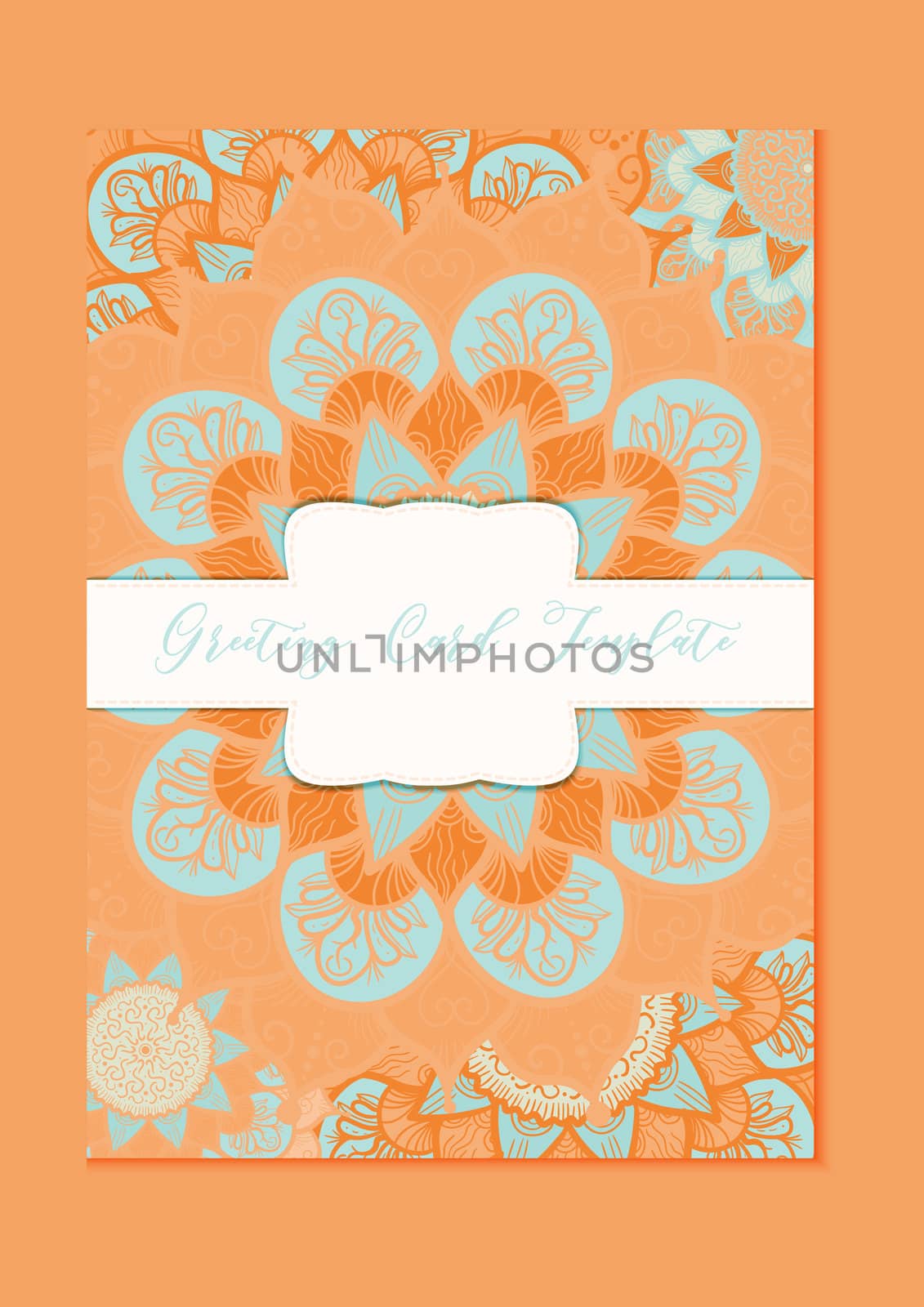 Mandala vintage template card in arabic and indian, islam and ottoman, turkish, asian style for brochure, flyer, greeting, invitation card, cover. Format A4. Floral holiday ornamental design. Vector