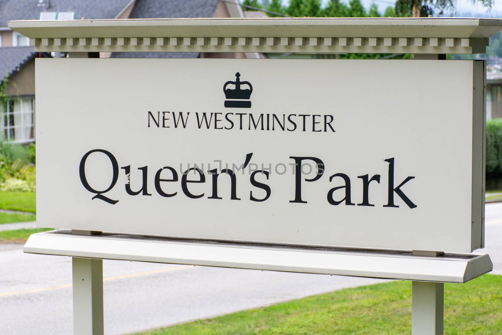 Queen's Park entrance sign in New Westminster, British Columbia, Canada.