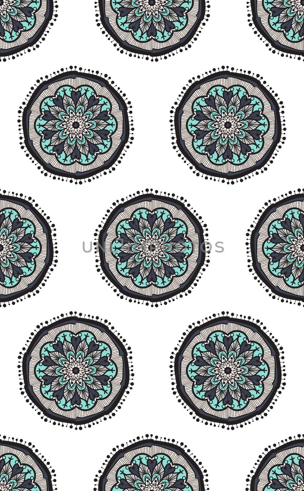Hand drawn Mandala Seamless Pattern. Arabic, indian, turkish and ottoman culture decoration style. Ethnic ornamental background. Magic vintage template of greeting, card, print, cloth, tattoo. Vector