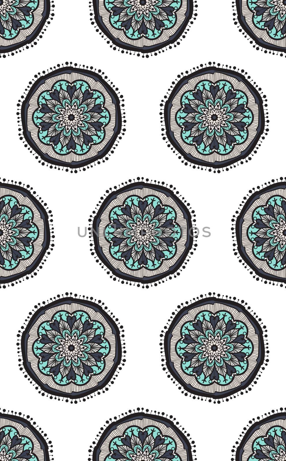 Hand drawn Mandala Seamless Pattern. Arabic, indian, turkish and ottoman culture decoration style. Ethnic ornamental background. Magic vintage template of greeting, card, print, cloth, tattoo. Vector