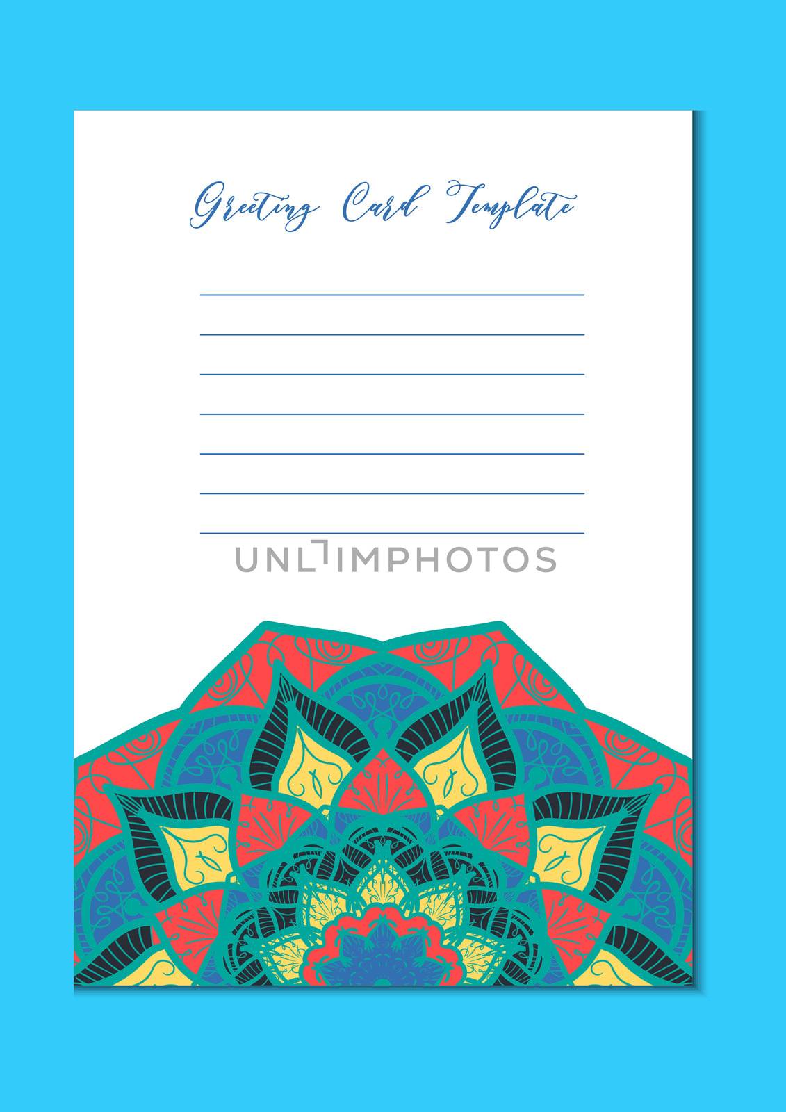 Mandala vintage template card in arabic and indian, islam and ottoman, turkish, asian style for brochure, flyer, greeting, invitation card, cover. Format A4. Floral holiday ornamental design. Vector