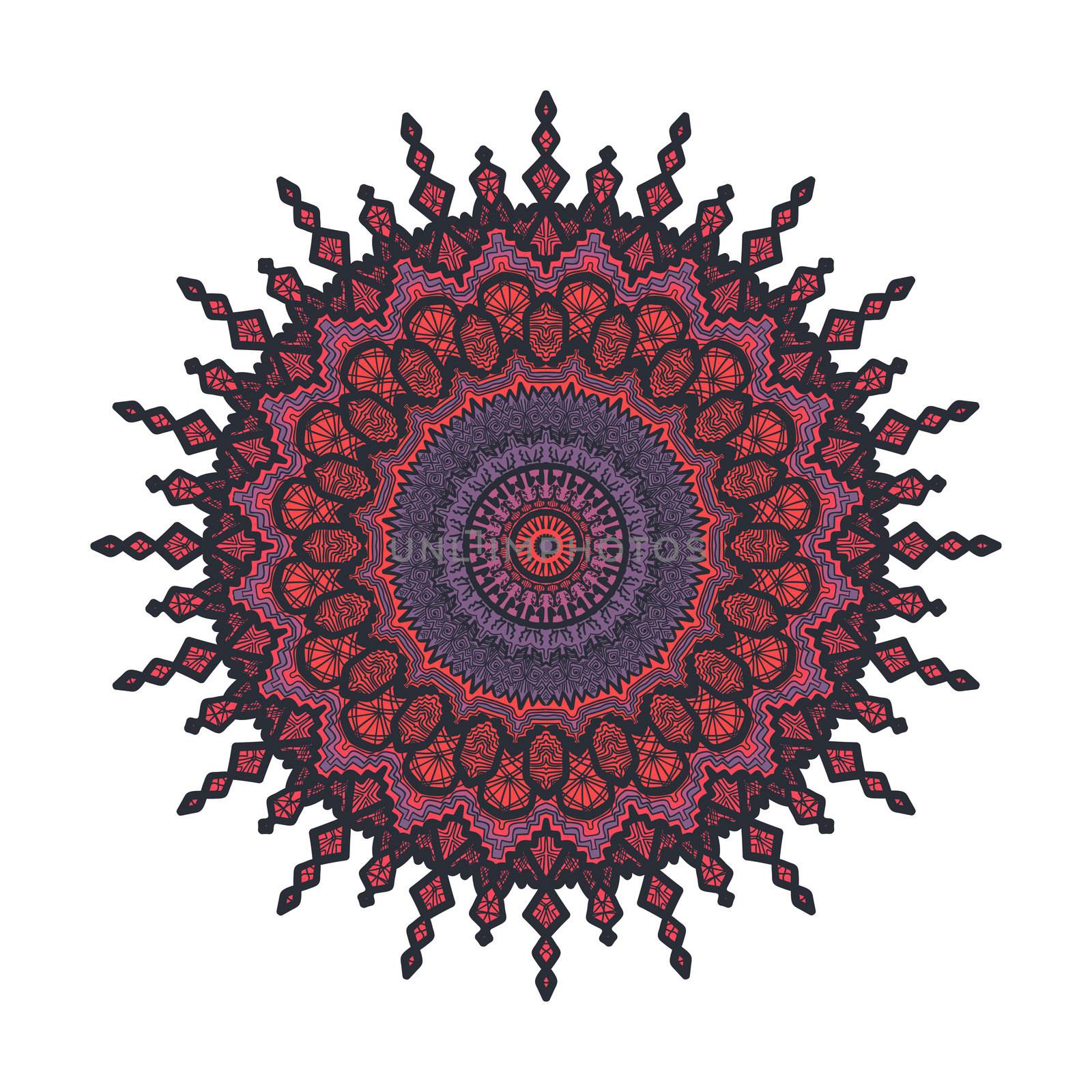 Hand drawn Mandala in arabic, indian, islam and ottoman culture decoration style. Ethnic geometric ornamental background. Magic vintage template of greeting, card, print, cloth, tattoo. Vector