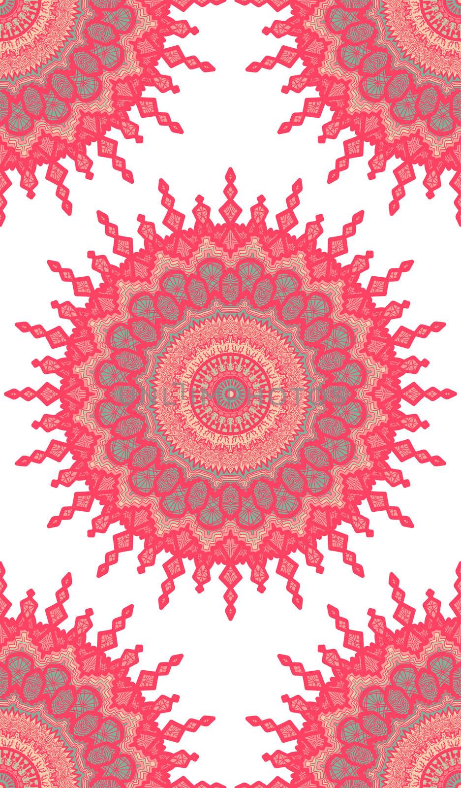 Hand drawn Gold Mandala Seamless Pattern. Arabic, indian, turkish and ottoman culture decoration style. Ethnic ornamental background. Magic vintage template of greeting, print, cloth, tattoo. Vector
