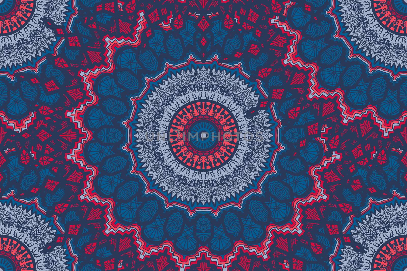 Hand drawn Gold Mandala Seamless Pattern. Arabic, indian, turkish and ottoman culture decoration style. Ethnic ornamental background. Magic vintage template of greeting, print, cloth, tattoo. Vector