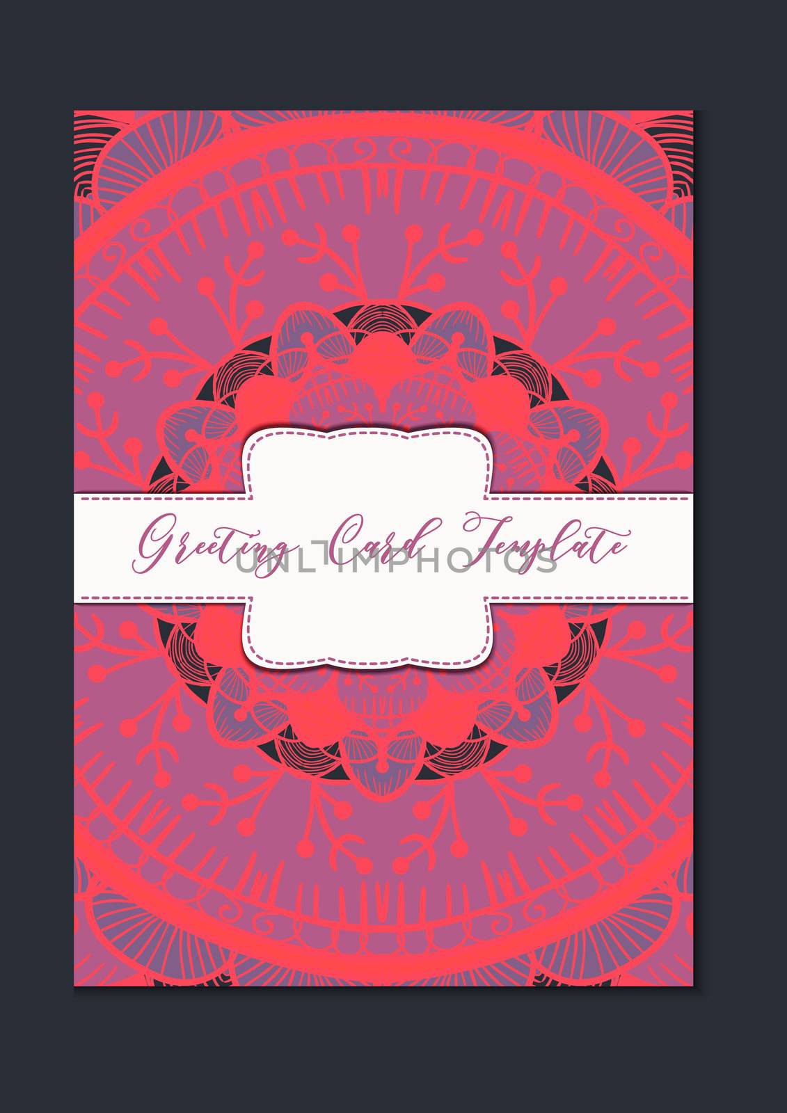 Mandala vintage template card in arabic and indian, islam and ottoman, turkish, asian style for brochure, flyer, greeting, invitation card, cover. Format A4. Floral holiday ornamental design. Vector