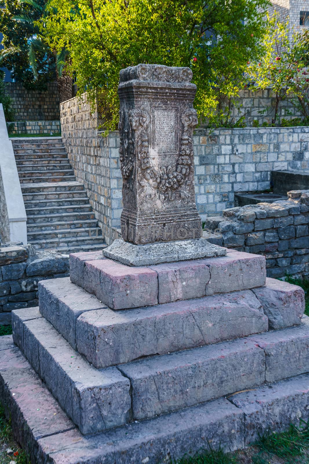 Architecture of the Balkan countries. The remains of ancient stone structures in the city of Budva, in Montenegro.