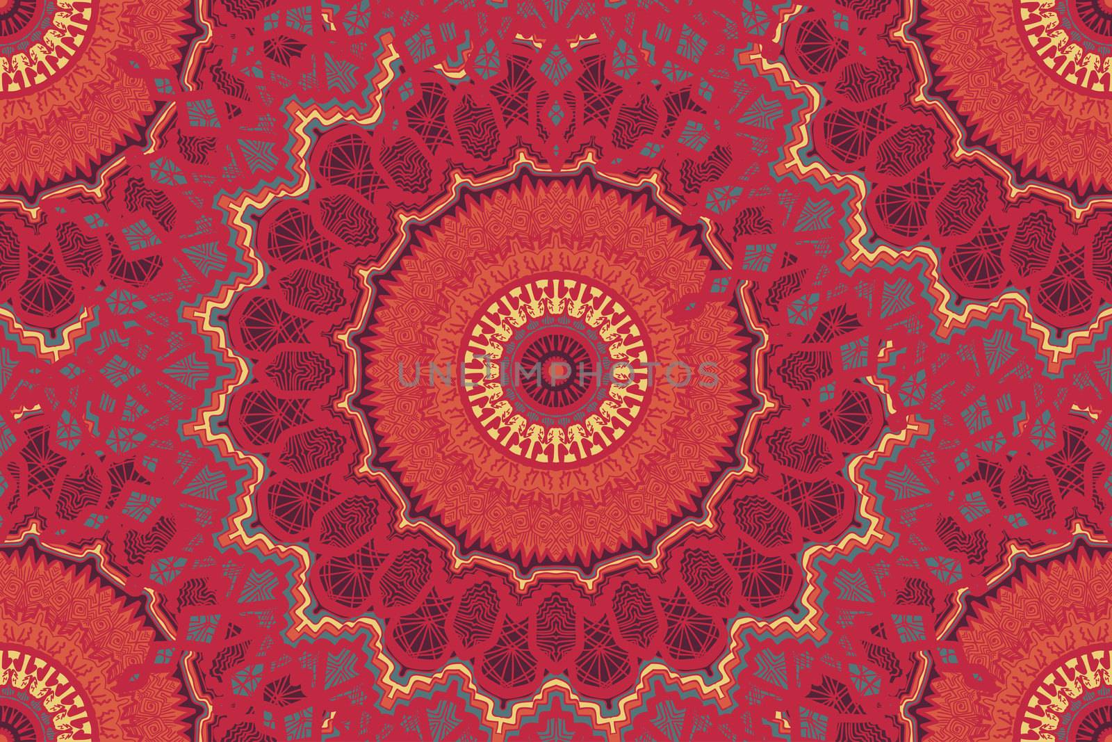 Hand drawn Gold Mandala Seamless Pattern. Arabic, indian, turkish and ottoman culture decoration style. Ethnic ornamental background. Magic vintage template of greeting, print, cloth, tattoo. Vector