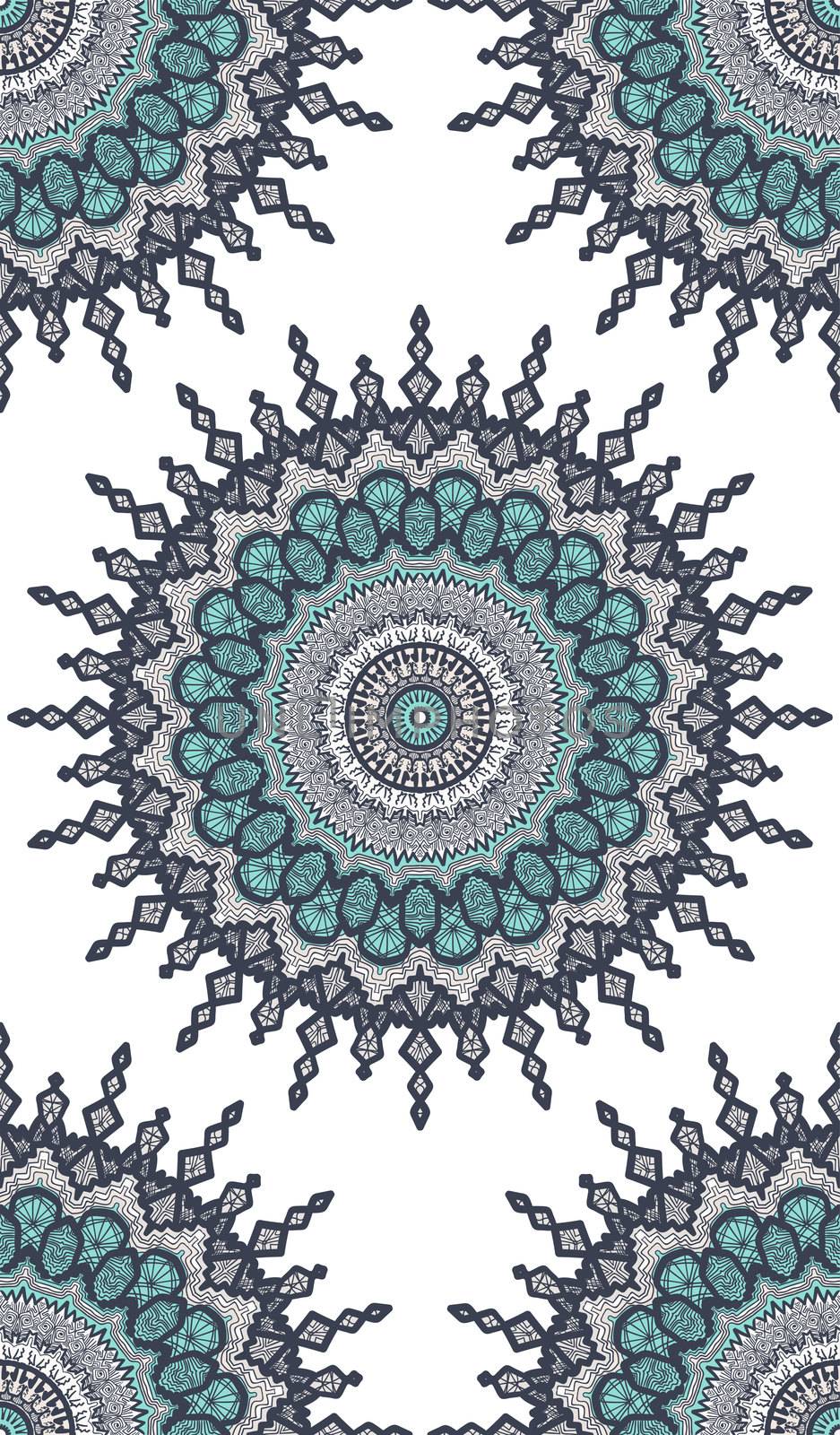 Hand drawn Gold Mandala Seamless Pattern. Arabic, indian, turkish and ottoman culture decoration style. Ethnic ornamental background. Magic vintage template of greeting, print, cloth, tattoo. Vector