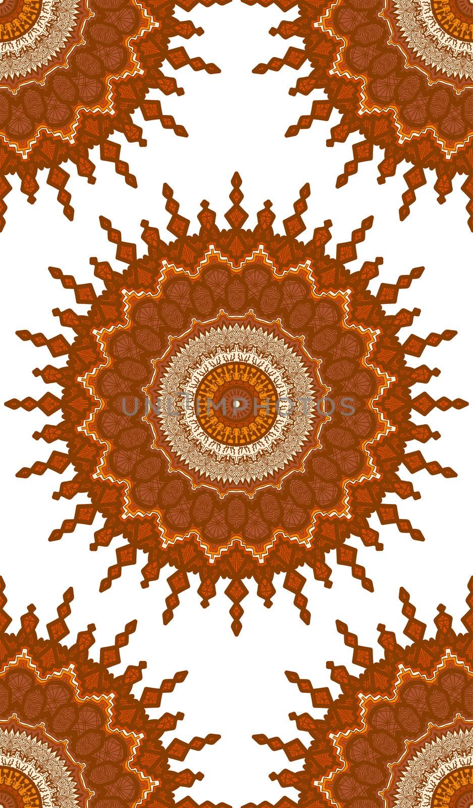 Hand drawn Gold Mandala Seamless Pattern. Arabic, indian, turkish and ottoman culture decoration style. Ethnic ornamental background. Magic vintage template of greeting, print, cloth, tattoo. Vector