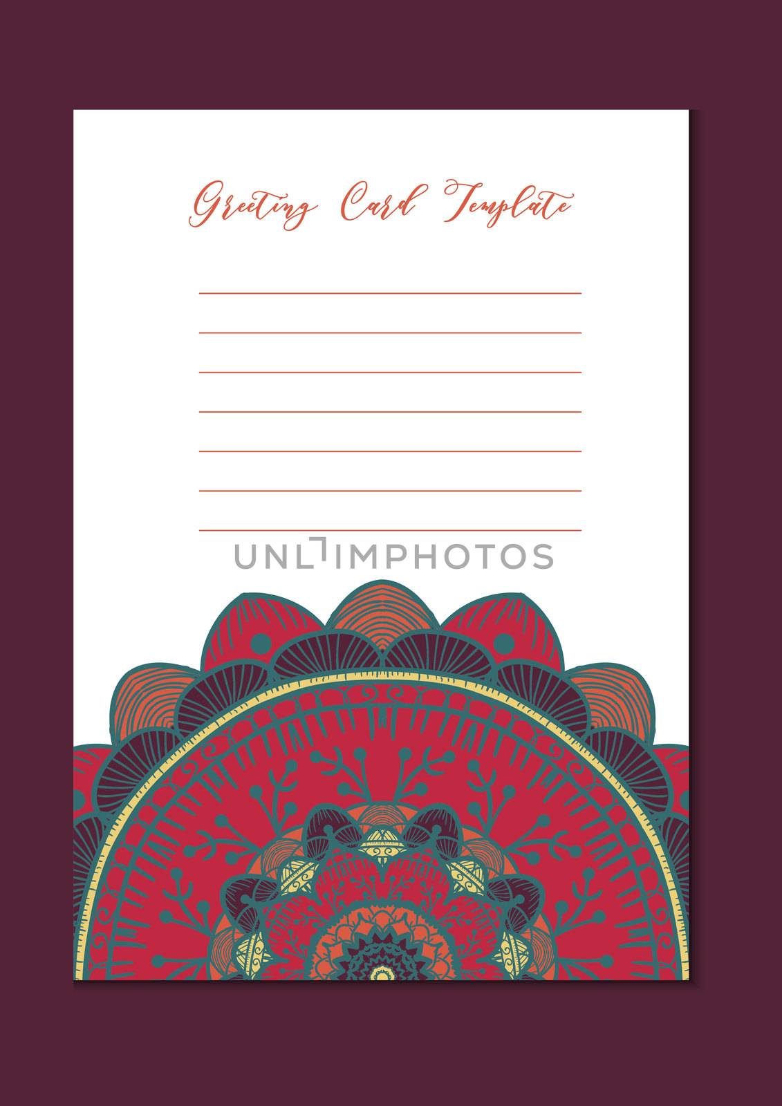 Mandala vintage template card in arabic and indian, islam and ottoman, turkish, asian style for brochure, flyer, greeting, invitation card, cover. Format A4. Floral holiday ornamental design. Vector