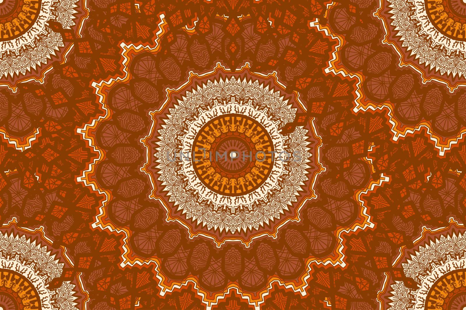 Hand drawn Gold Mandala Seamless Pattern. Arabic, indian, turkish and ottoman culture decoration style. Ethnic ornamental background. Magic vintage template of greeting, print, cloth, tattoo. Vector