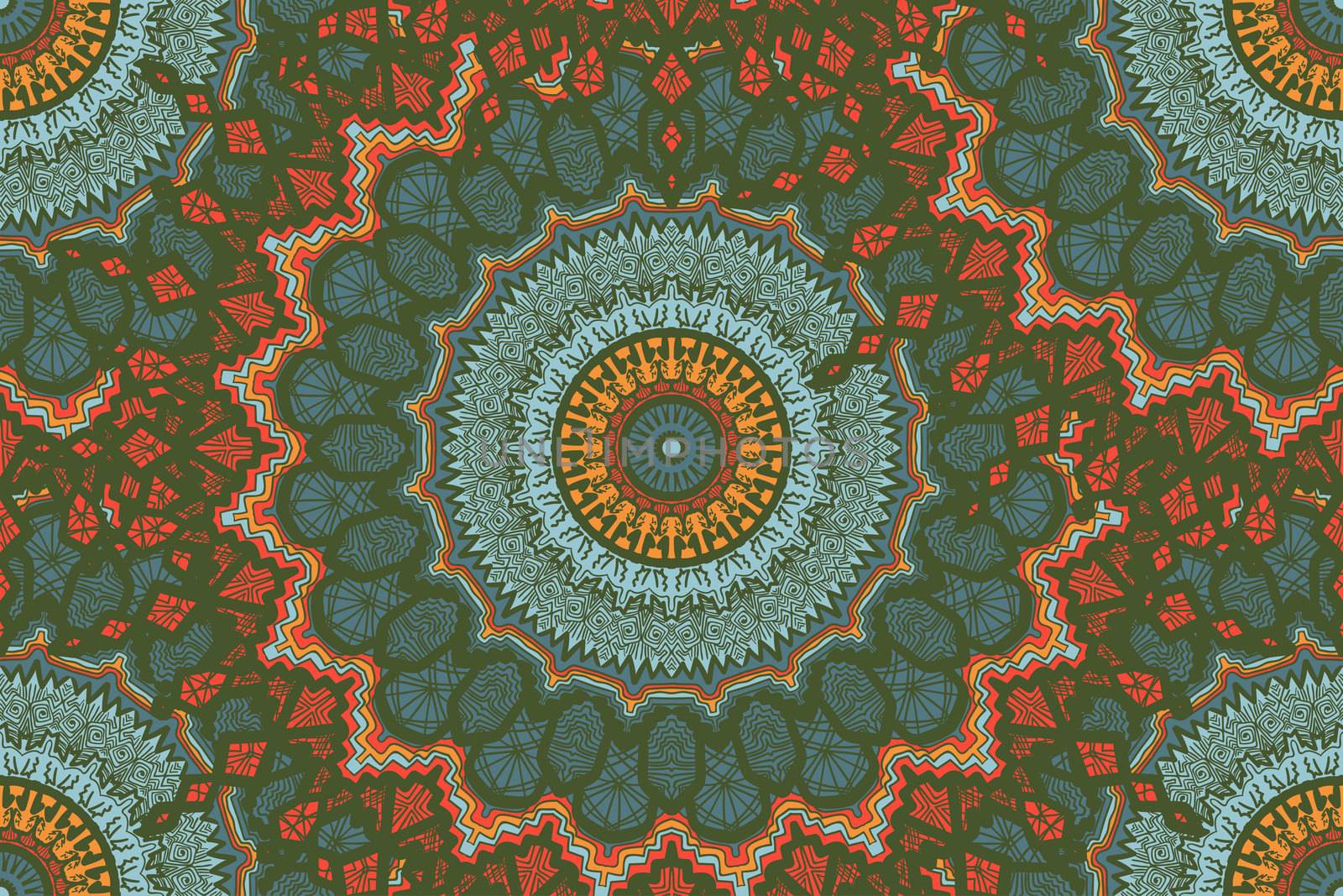Hand drawn Gold Mandala Seamless Pattern. Arabic, indian, turkish and ottoman culture decoration style. Ethnic ornamental background. Magic vintage template of greeting, print, cloth, tattoo. Vector