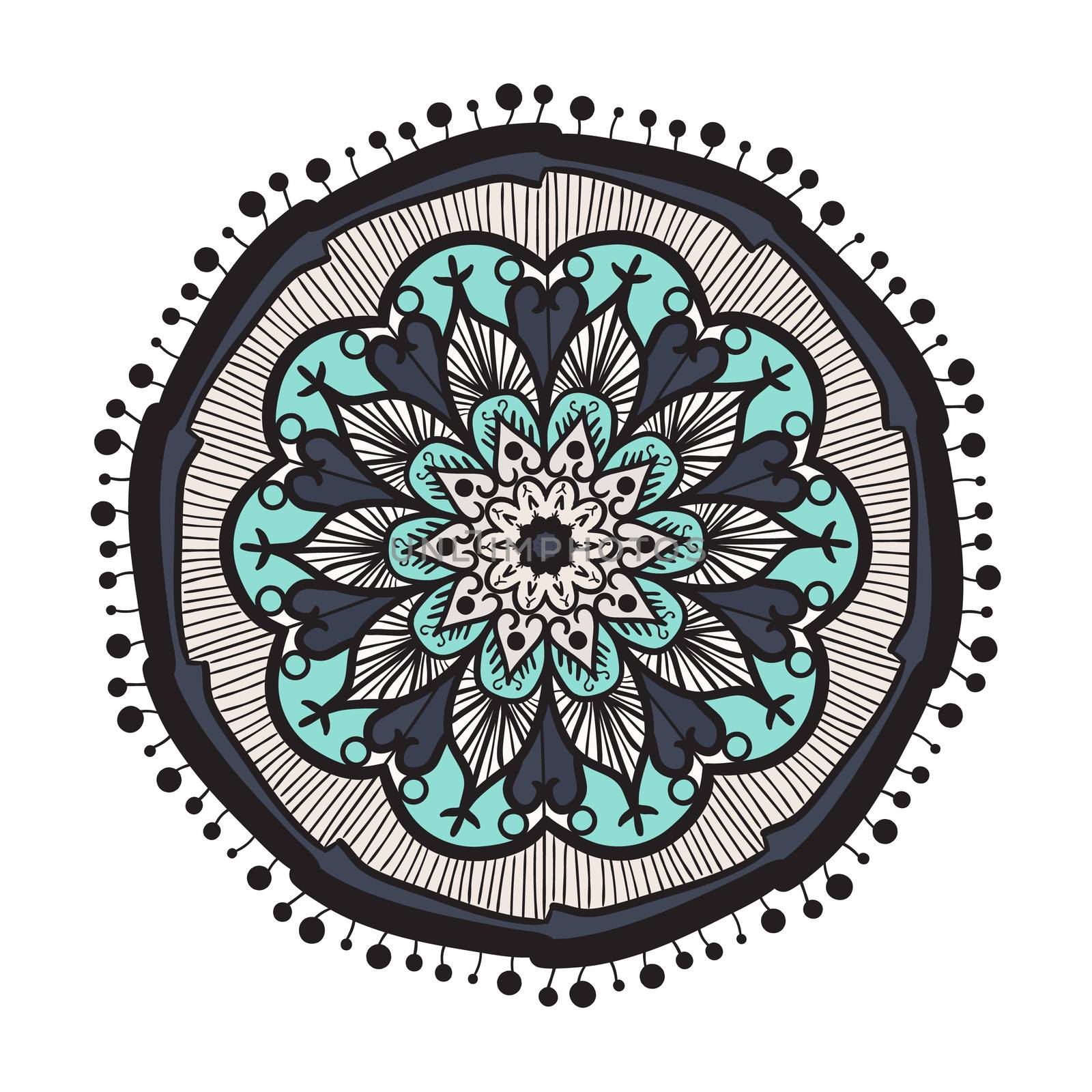 Hand drawn Mandala in arabic, indian, islam and ottoman culture decoration style. Ethnic geometric ornamental background. Magic vintage template of greeting, card, print, cloth, tattoo. Vector