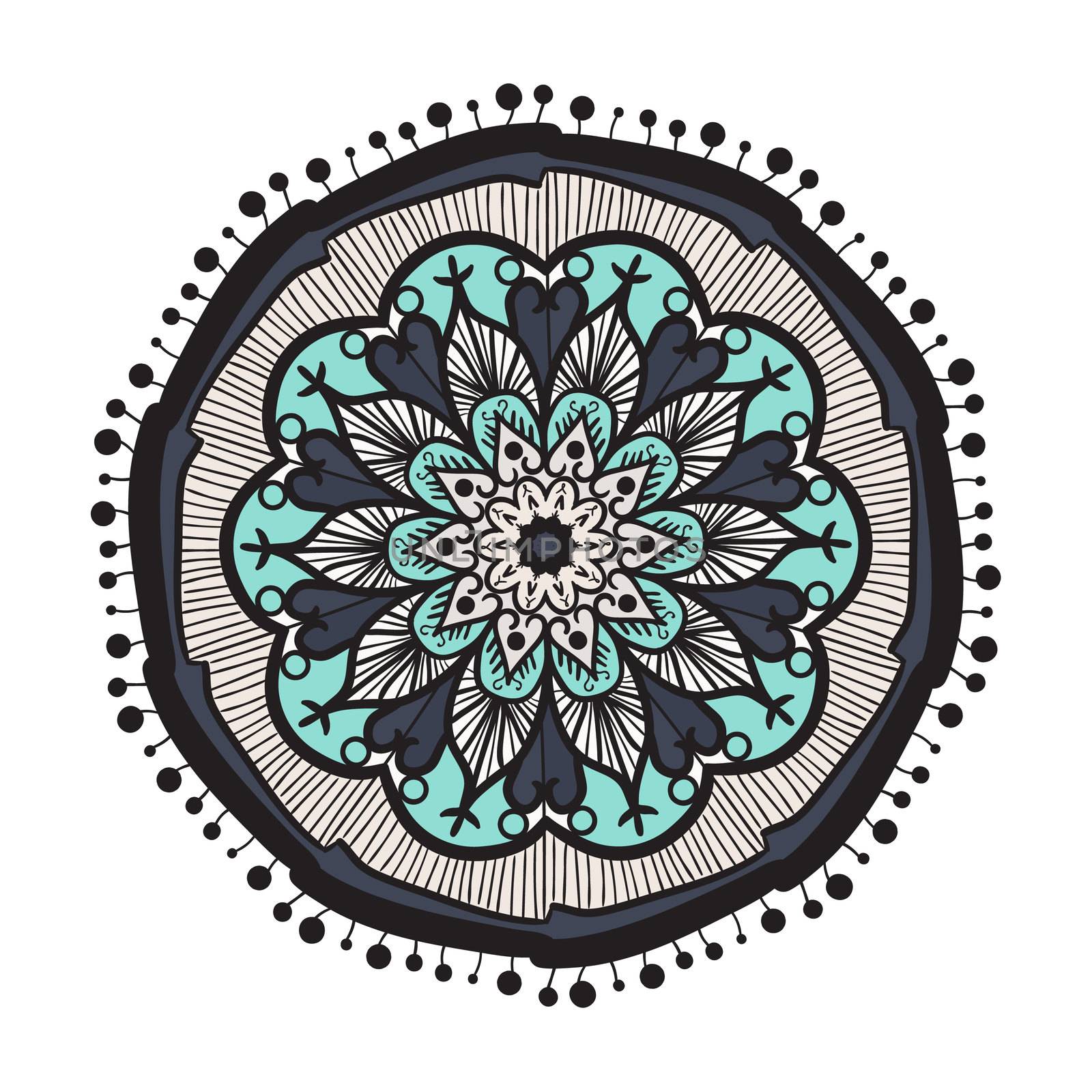 Hand drawn Mandala in arabic, indian, islam and ottoman culture decoration style. Ethnic geometric ornamental background. Magic vintage template of greeting, card, print, cloth, tattoo. Vector