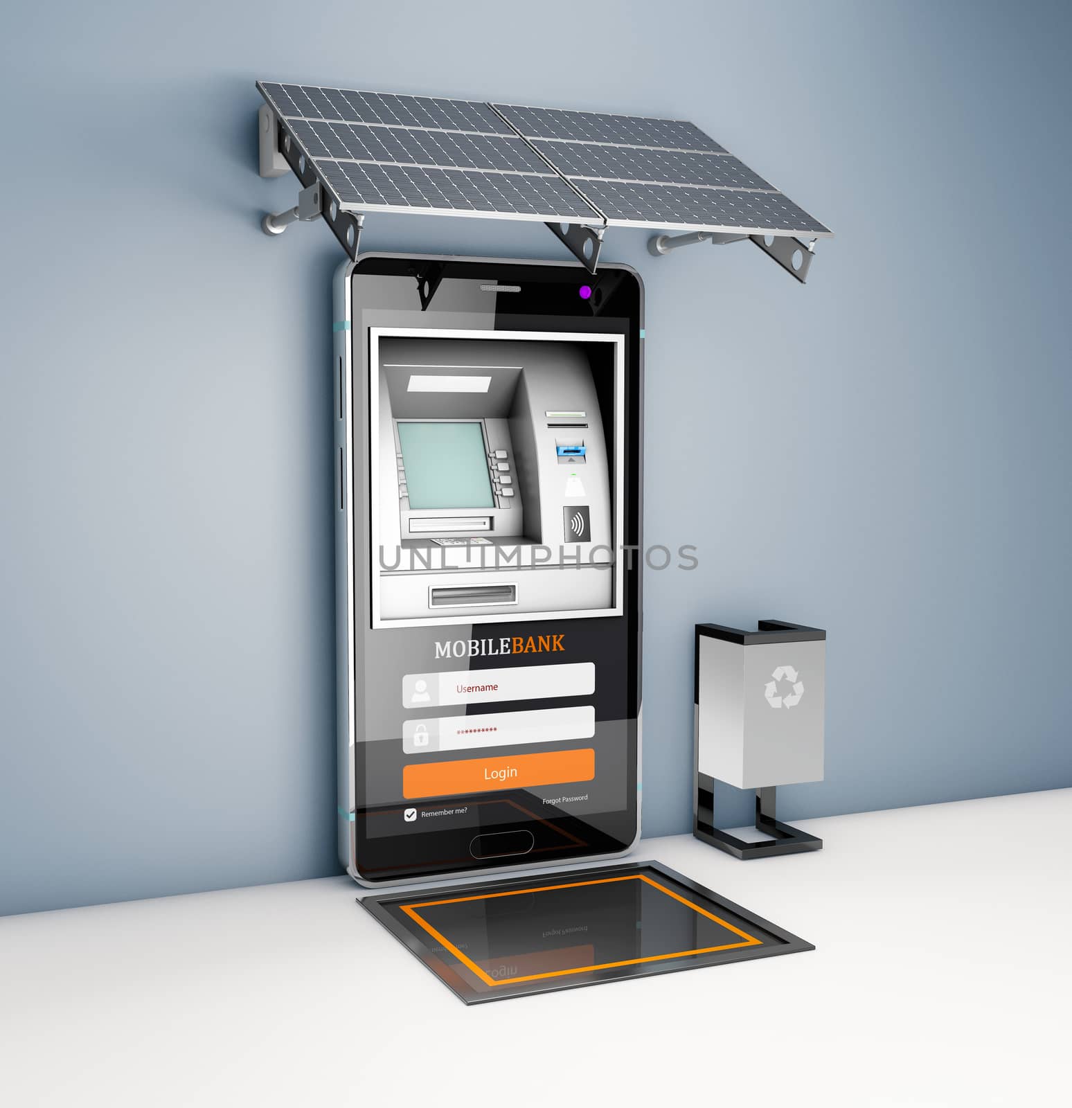 3d Rendering of Mobile online banking and payment concept. Smart phone as ATM by tussik
