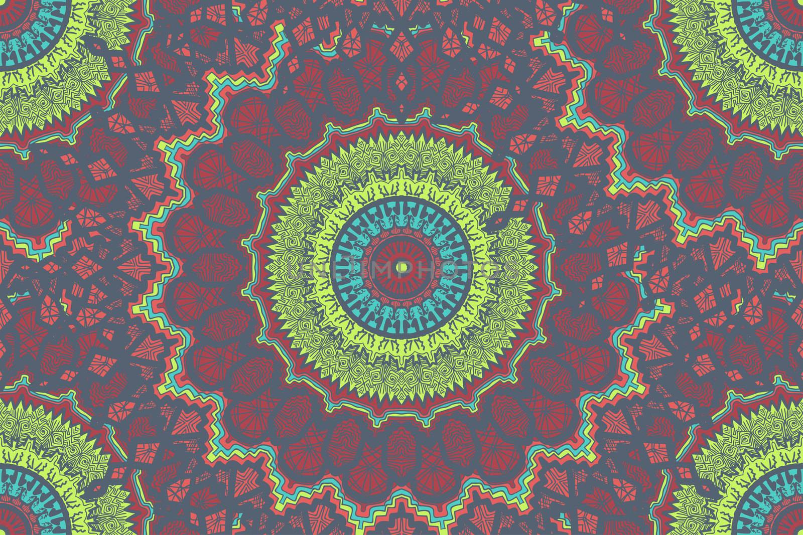 Hand drawn Gold Mandala Seamless Pattern. Arabic, indian, turkish and ottoman culture decoration style. Ethnic ornamental background. Magic vintage template of greeting, print, cloth, tattoo. Vector
