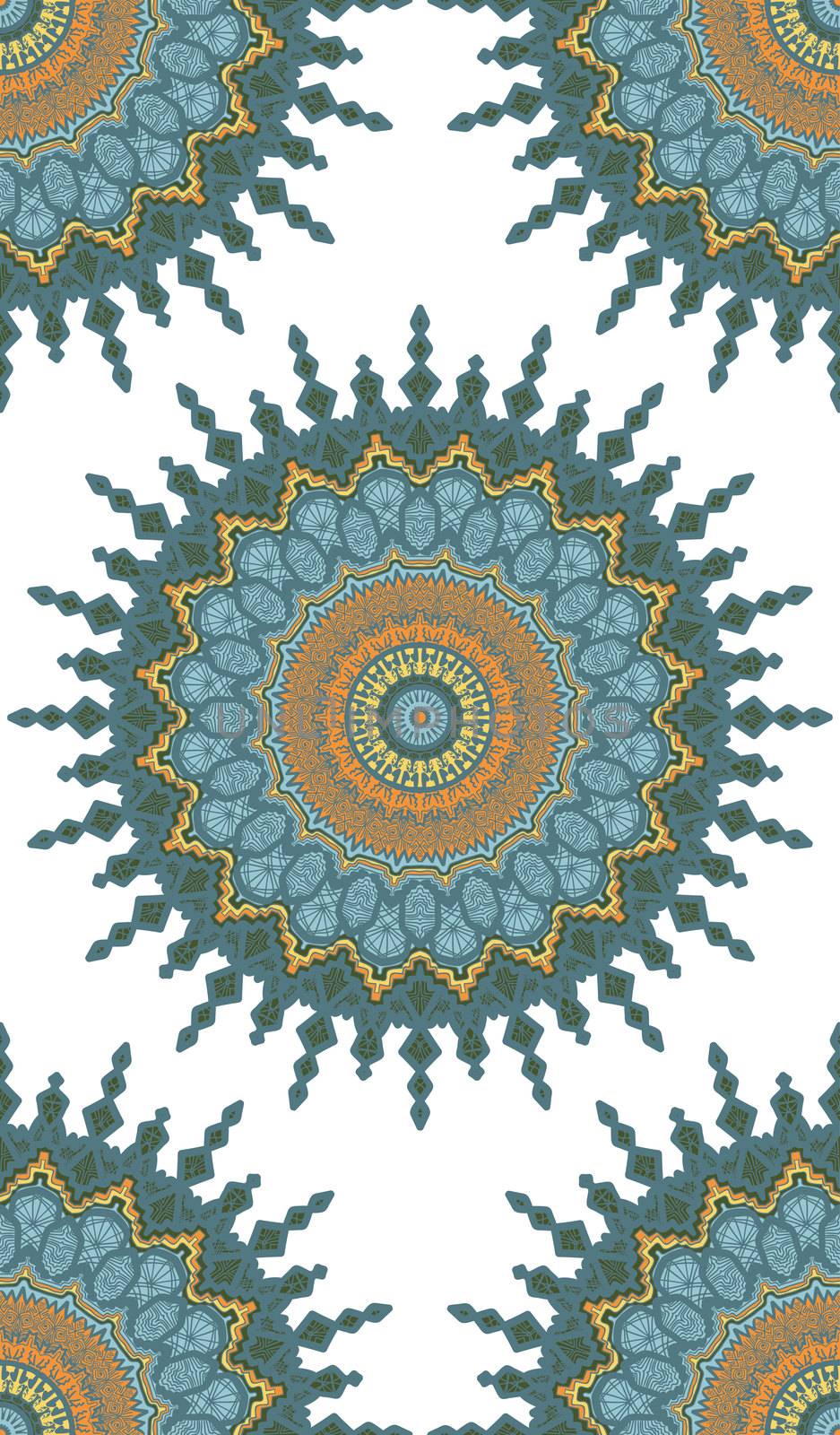 Hand drawn Gold Mandala Seamless Pattern. Arabic, indian, turkish and ottoman culture decoration style. Ethnic ornamental background. Magic vintage template of greeting, print, cloth, tattoo. Vector
