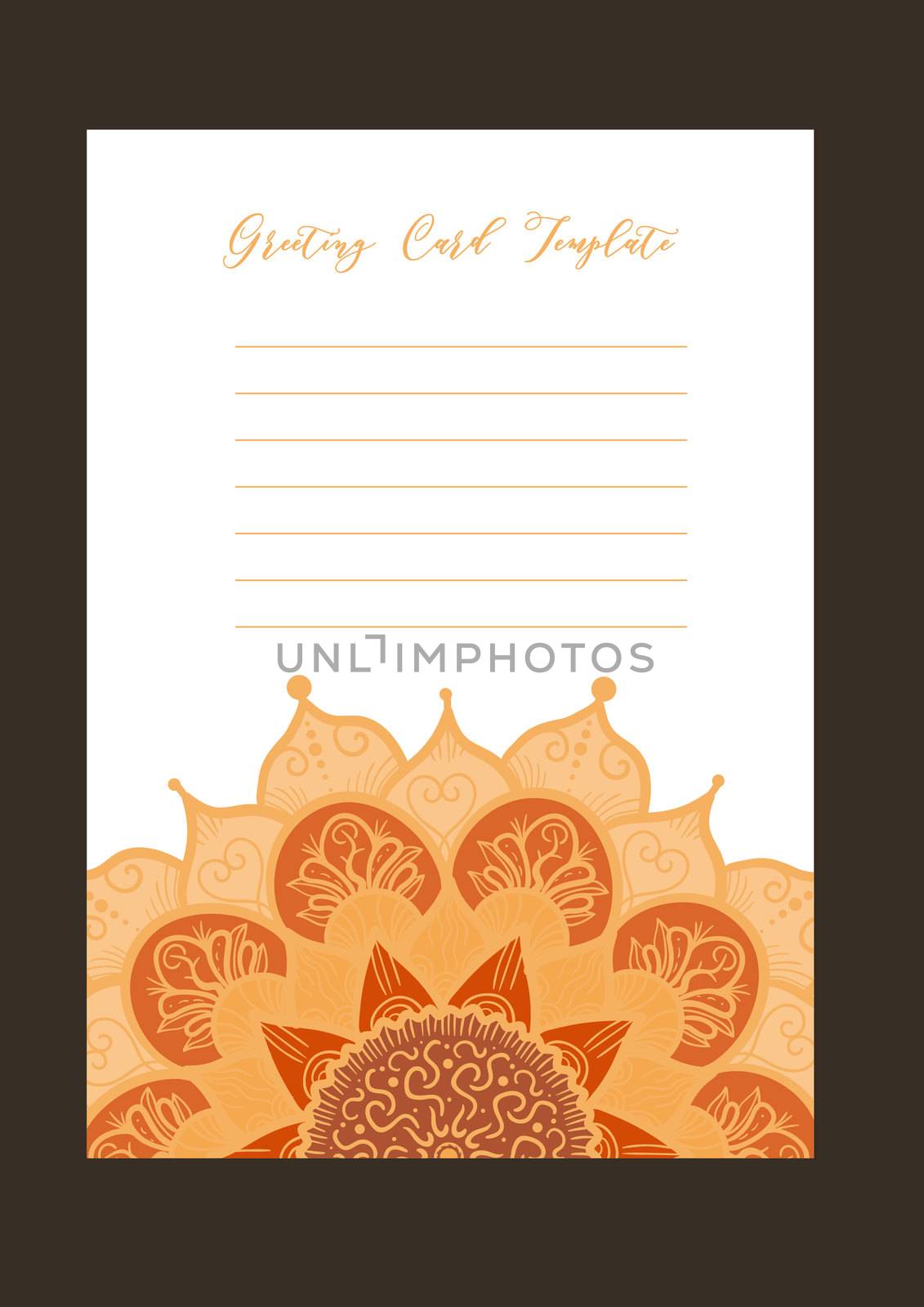 Mandala vintage template card in arabic and indian, islam and ottoman, turkish, asian style for brochure, flyer, greeting, invitation card, cover. Format A4. Floral holiday ornamental design. Vector