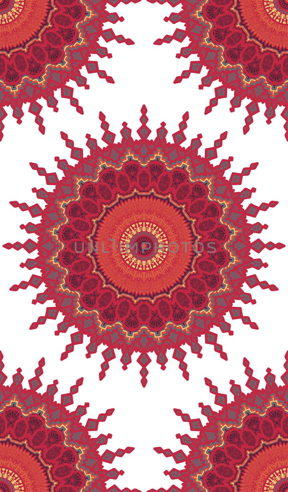 Hand drawn Gold Mandala Seamless Pattern. Arabic, indian, turkish and ottoman culture decoration style. Ethnic ornamental background. Magic vintage template of greeting, print, cloth, tattoo. Vector