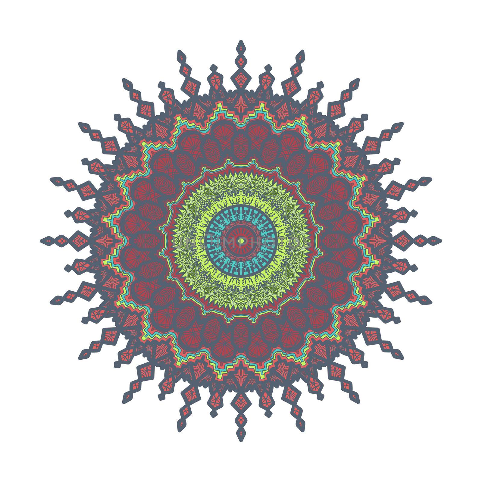 Hand drawn Mandala in arabic, indian, islam and ottoman culture decoration style. Ethnic geometric ornamental background. Magic vintage template of greeting, card, print, cloth, tattoo. Vector