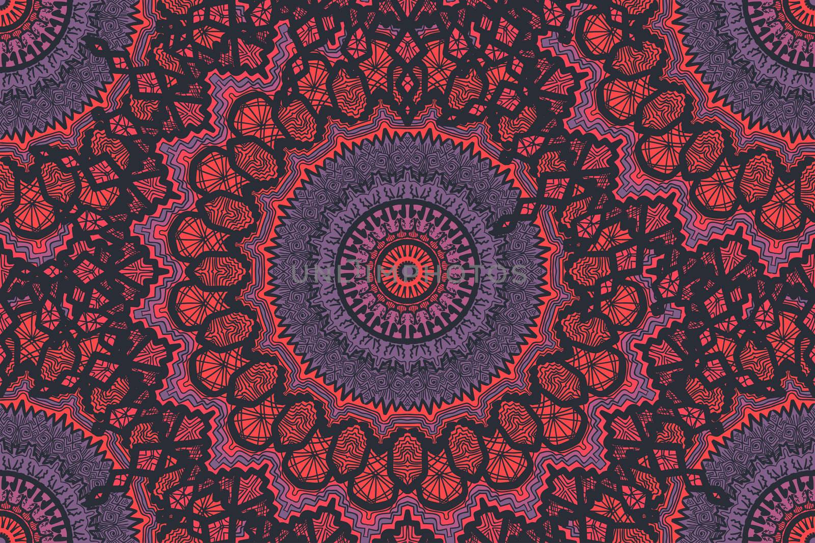 Hand drawn Gold Mandala Seamless Pattern. Arabic, indian, turkish and ottoman culture decoration style. Ethnic ornamental background. Magic vintage template of greeting, print, cloth, tattoo. Vector