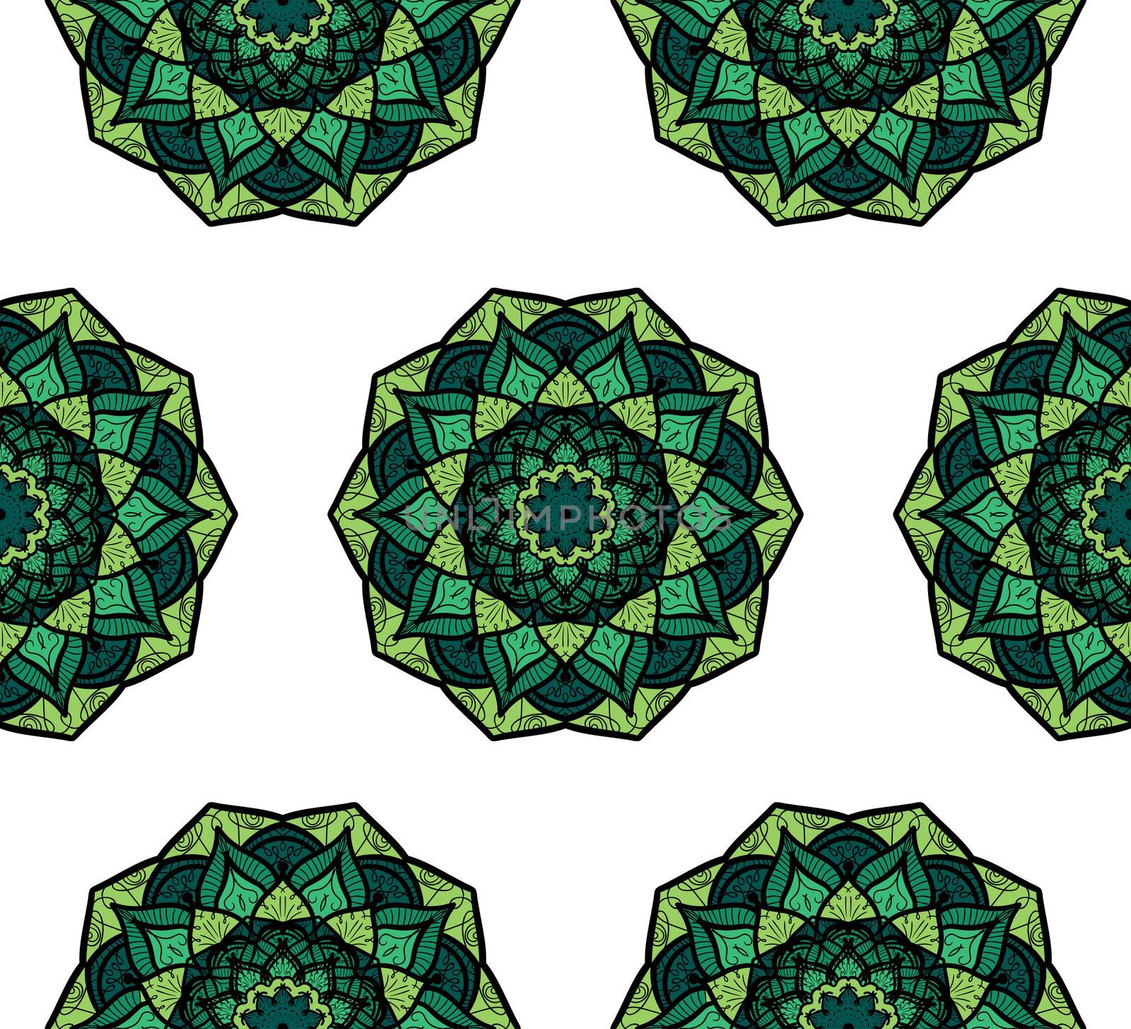 Hand drawn Mandala Seamless Pattern. Arabic, indian, turkish and ottoman culture decoration style. Ethnic ornamental background. Magic vintage template of greeting, card, print, cloth, tattoo. Vector