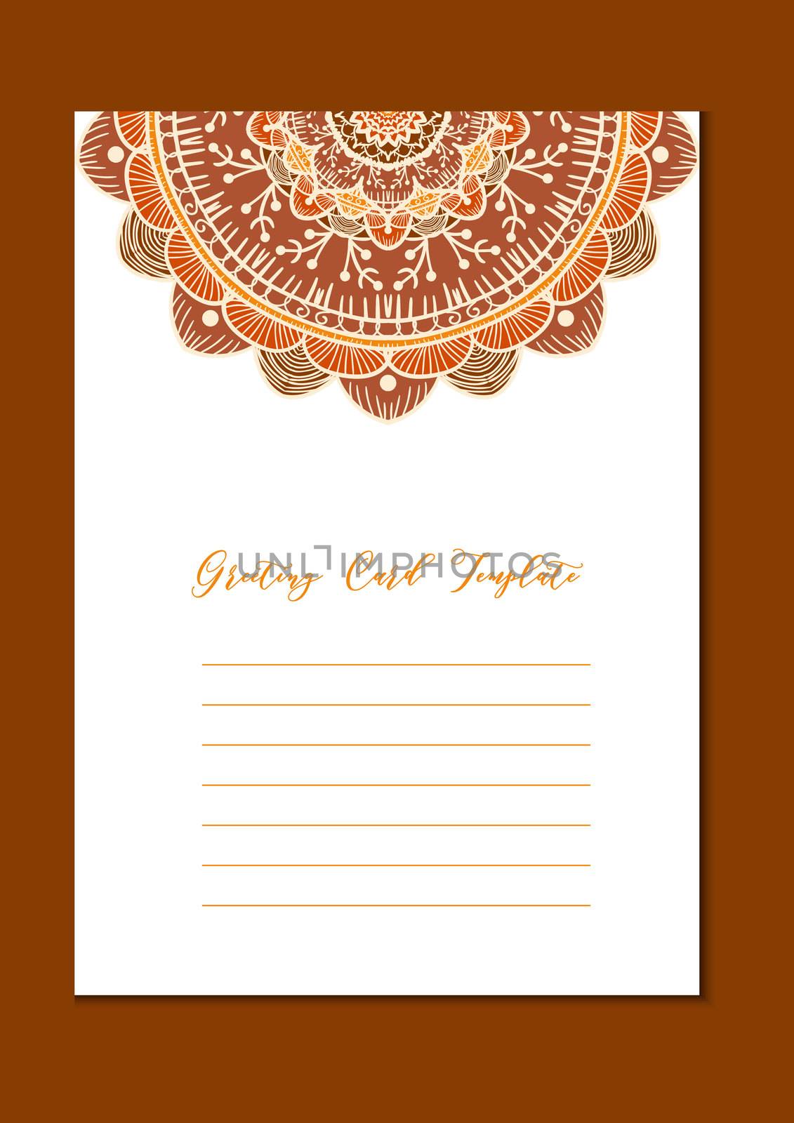 Mandala vintage template card in arabic and indian, islam and ottoman, turkish, asian style for brochure, flyer, greeting, invitation card, cover. Format A4. Floral holiday ornamental design. Vector