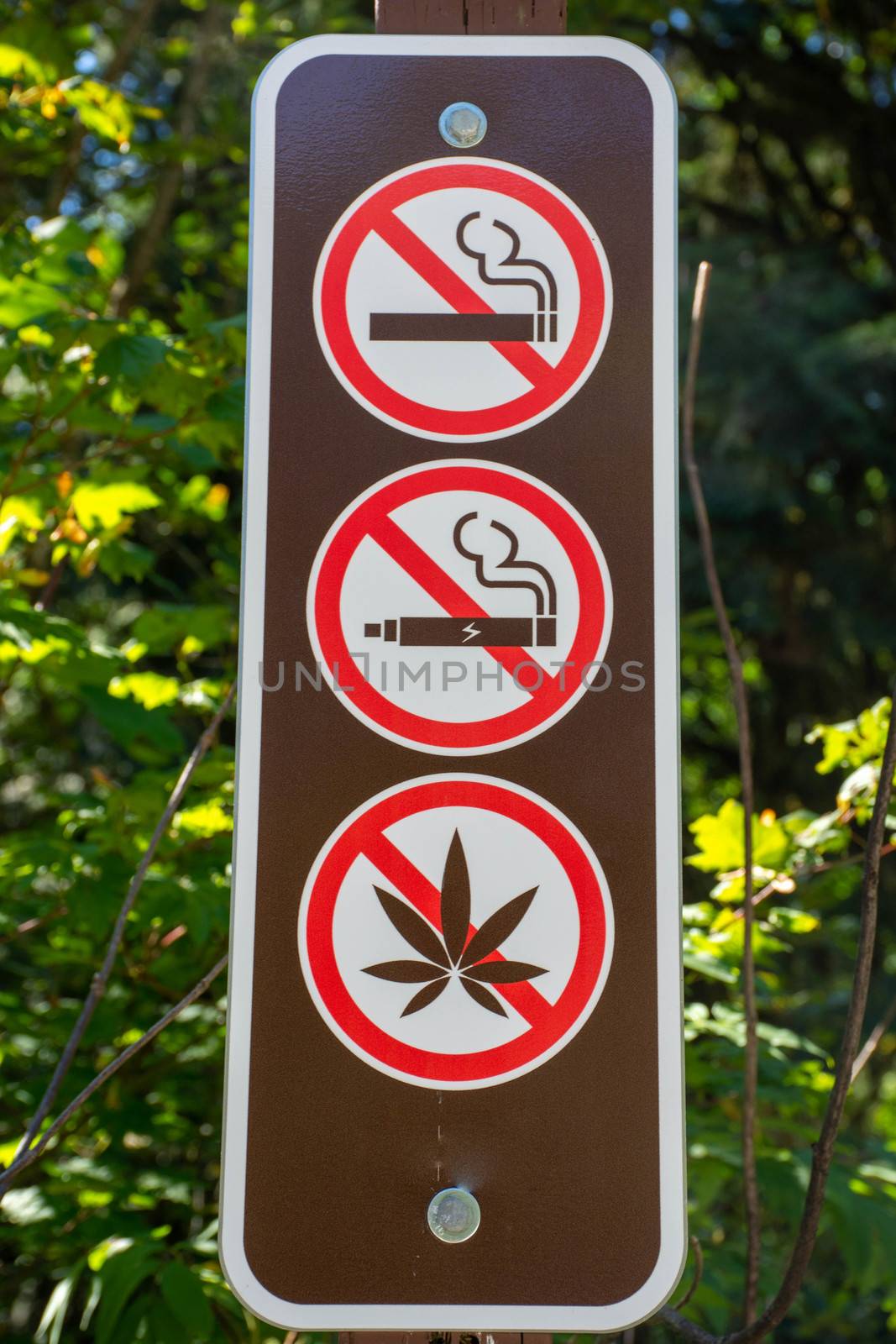 No Smoking, vaping, or use of weed/marijuana/pot/cannabis sign in a local park.