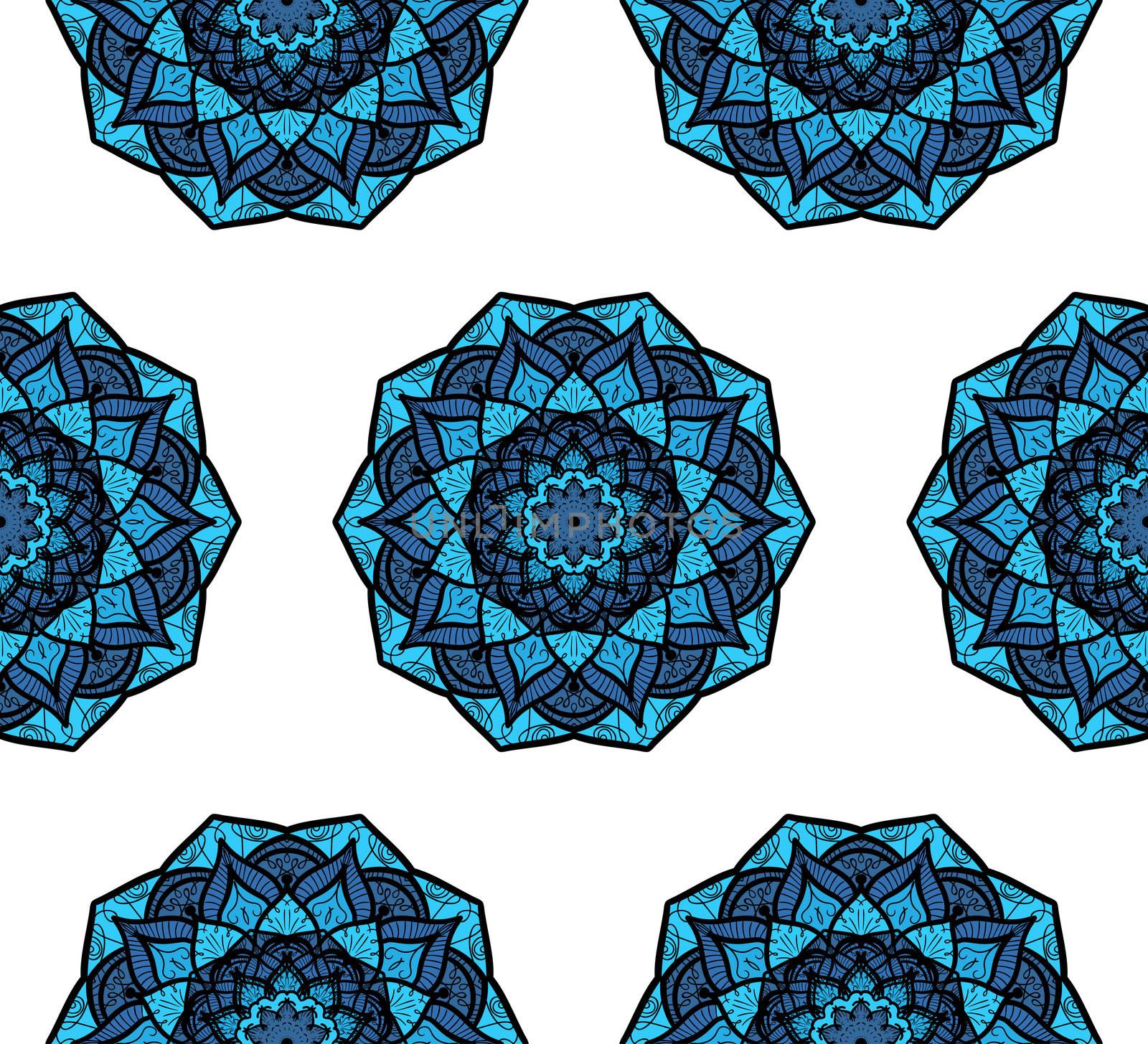 Hand drawn Mandala Seamless Pattern. Arabic, indian, turkish and ottoman culture decoration style. Ethnic ornamental background. Magic vintage template of greeting, card, print, cloth, tattoo. Vector
