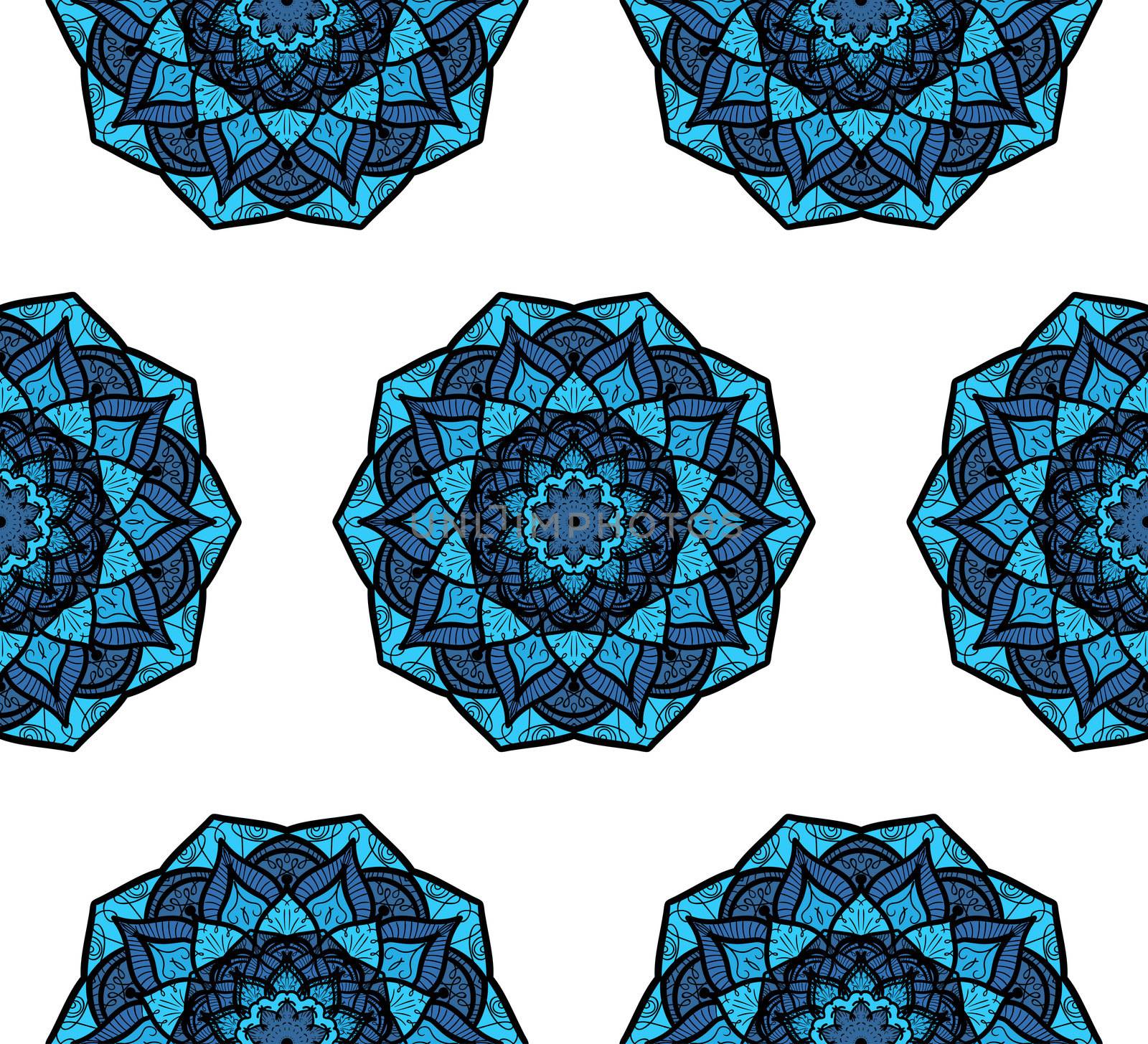 Hand drawn Mandala Seamless Pattern. Arabic, indian, turkish and ottoman culture decoration style. Ethnic ornamental background. Magic vintage template of greeting, card, print, cloth, tattoo. Vector