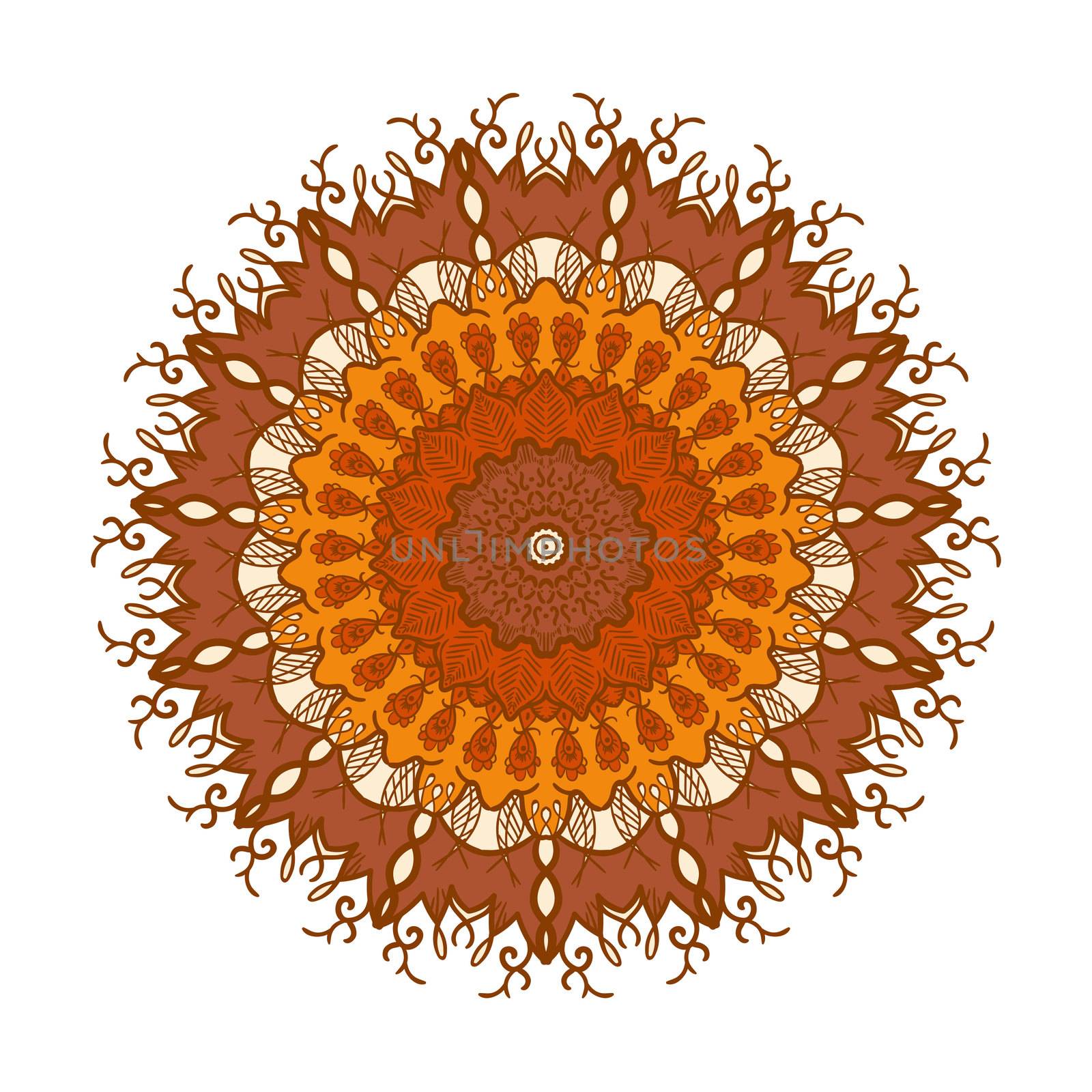 Hand drawn Mandala in arabic, indian, islam and ottoman culture decoration style. Ethnic geometric ornamental background. Magic vintage template of greeting, card, print, cloth, tattoo. Vector