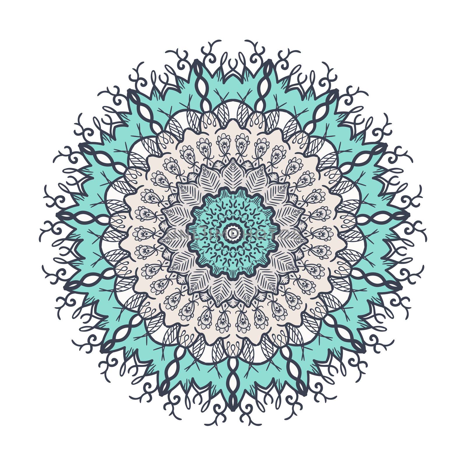 Hand drawn Mandala in arabic, indian, islam and ottoman culture decoration style. Ethnic geometric ornamental background. Magic vintage template of greeting, card, print, cloth, tattoo. Vector