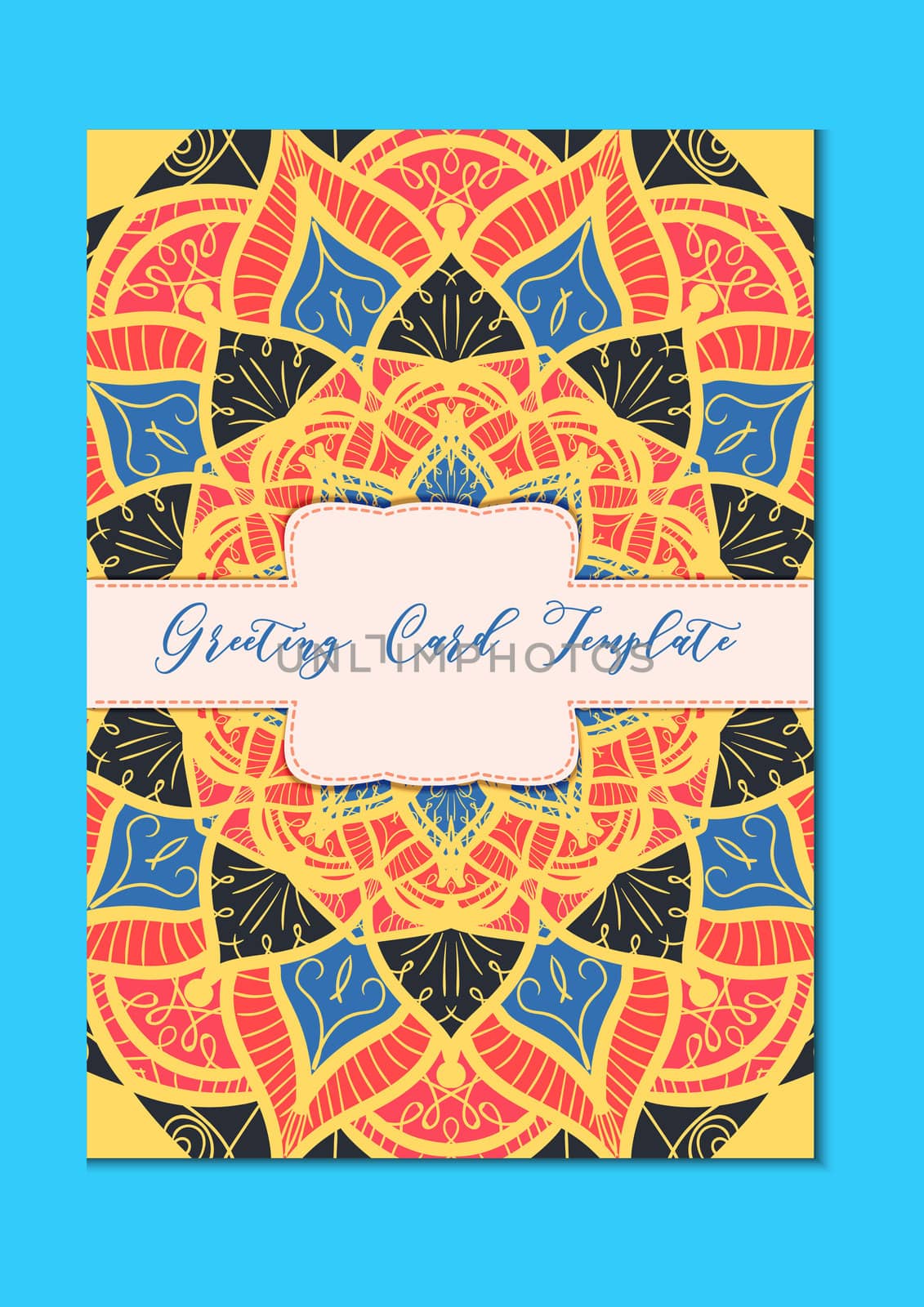 Mandala vintage template card in arabic and indian, islam and ottoman, turkish, asian style for brochure, flyer, greeting, invitation card, cover. Format A4. Floral holiday ornamental design. Vector