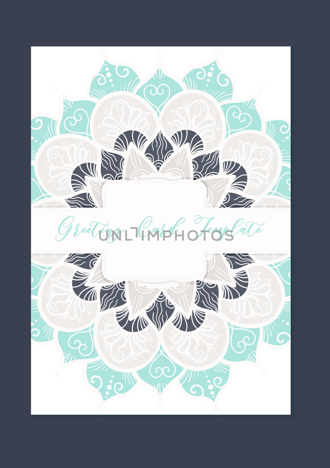 Mandala vintage template card in arabic and indian, islam and ottoman, turkish, asian style for brochure, flyer, greeting, invitation card, cover. Format A4. Floral holiday ornamental design. Vector