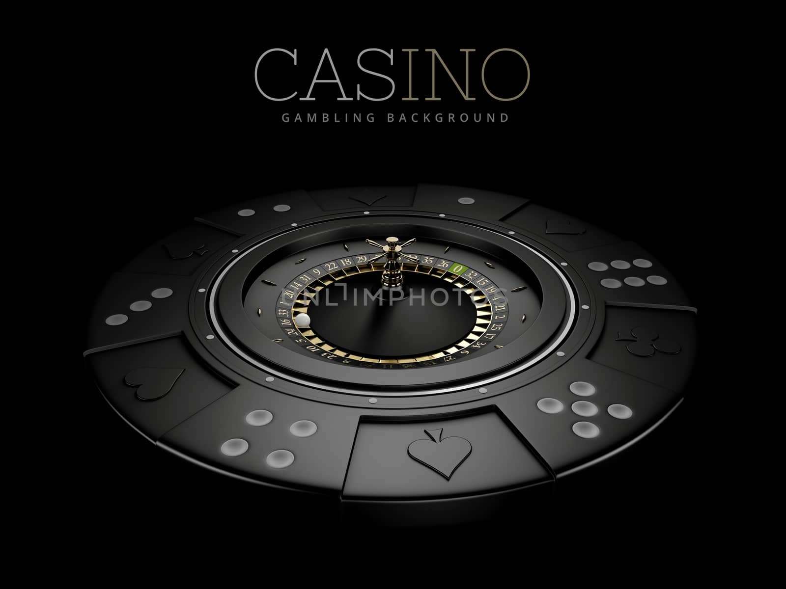 3d rendering of Casino blue chip and roulette. clipping path included