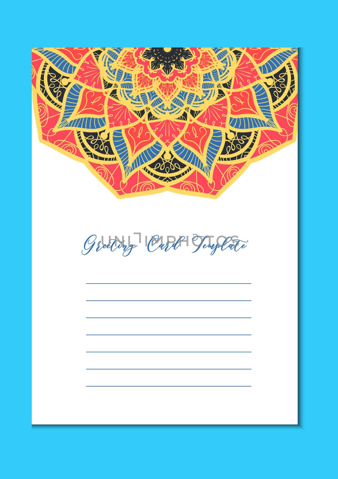 Mandala vintage template card in arabic and indian, islam and ottoman, turkish, asian style for brochure, flyer, greeting, invitation card, cover. Format A4. Floral holiday ornamental design. Vector