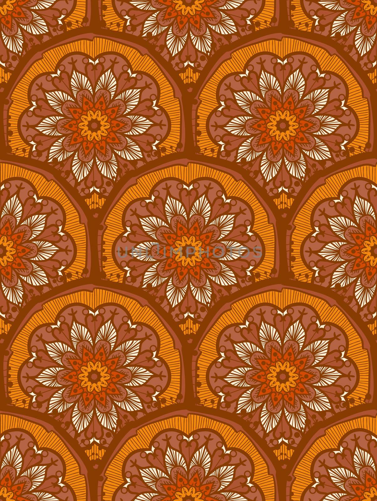 Hand drawn Mandala Seamless Pattern. Arabic, indian, turkish and ottoman culture decoration style. Ethnic ornamental background. Magic vintage template of greeting, card, print, cloth, tattoo. Vector