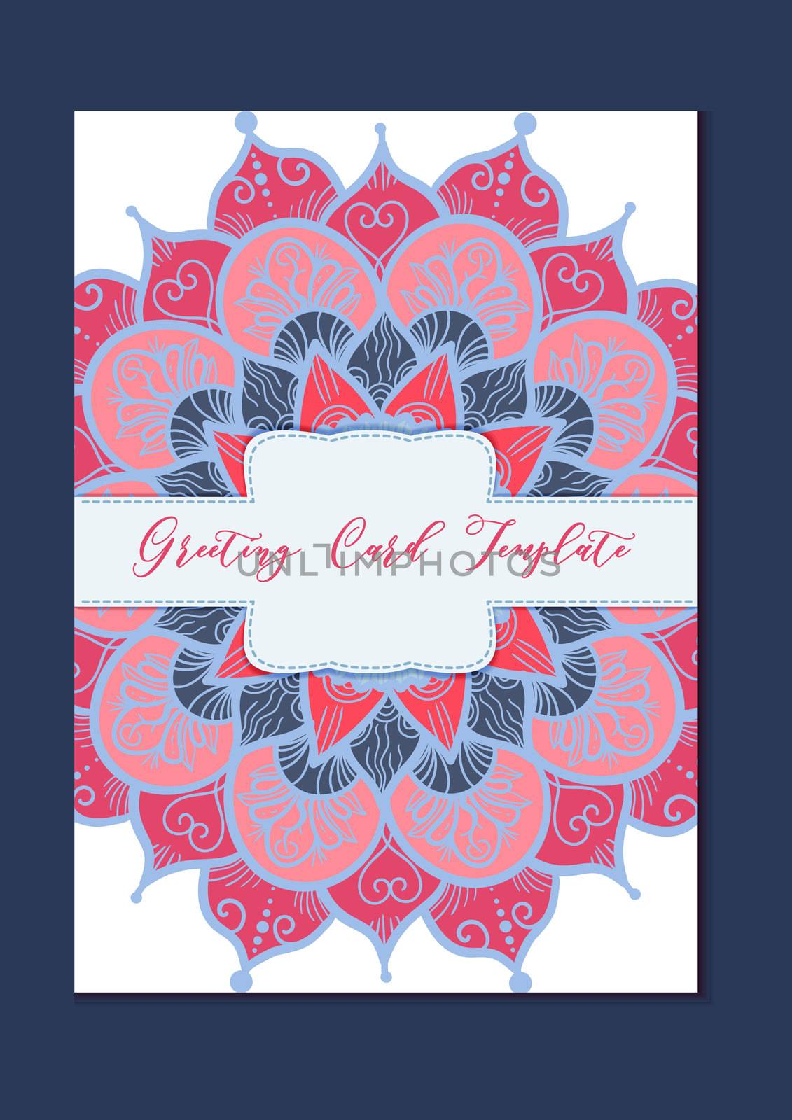 Mandala vintage template card in arabic and indian, islam and ottoman, turkish, asian style for brochure, flyer, greeting, invitation card, cover. Format A4. Floral holiday ornamental design. Vector