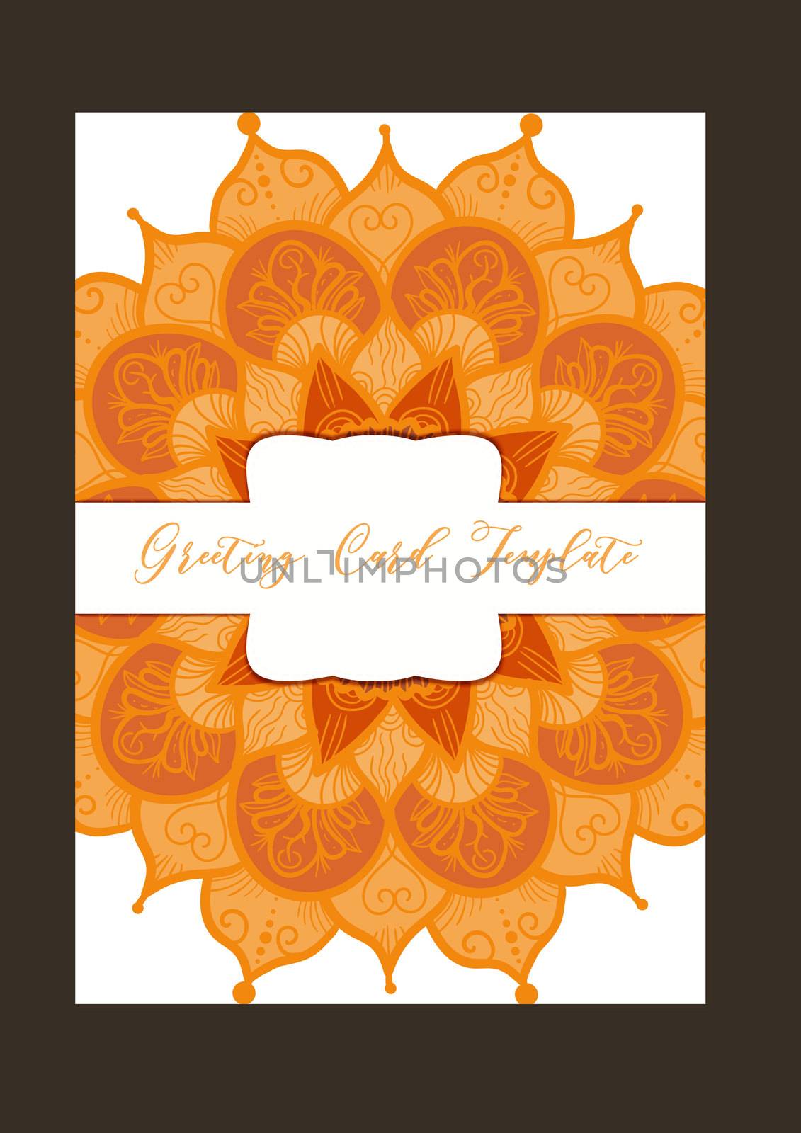 Mandala vintage template card in arabic and indian, islam and ottoman, turkish, asian style for brochure, flyer, greeting, invitation card, cover. Format A4. Floral holiday ornamental design. Vector