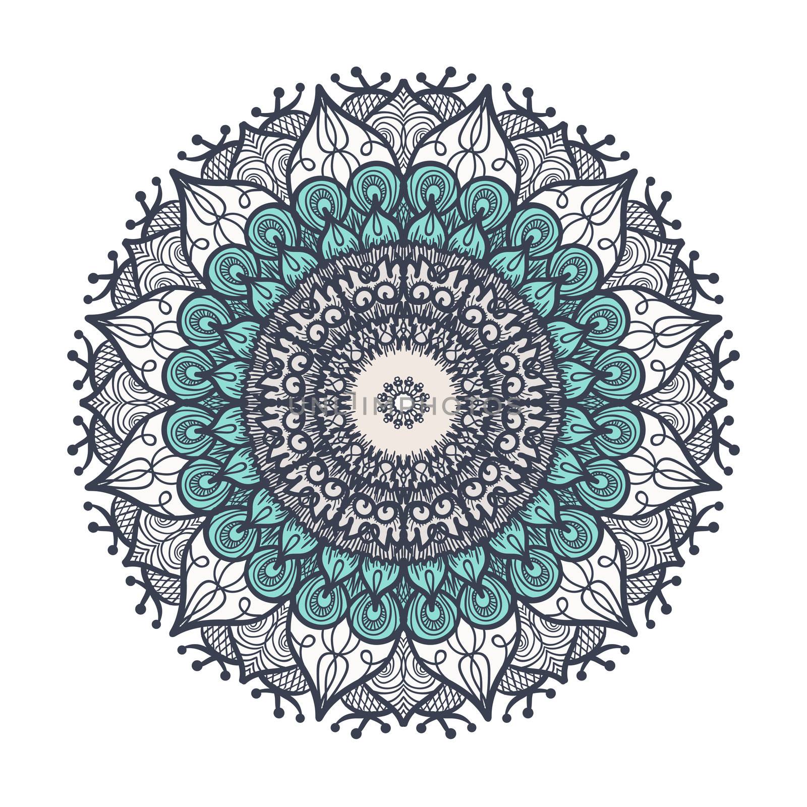 Hand drawn Mandala in arabic, indian, islam and ottoman culture decoration style. Ethnic geometric ornamental background. Magic vintage template of greeting, card, print, cloth, tattoo. Vector