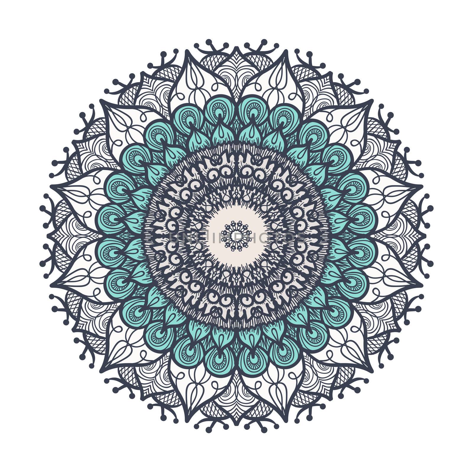 Hand drawn Mandala in arabic, indian, islam and ottoman culture decoration style. Ethnic geometric ornamental background. Magic vintage template of greeting, card, print, cloth, tattoo. Vector